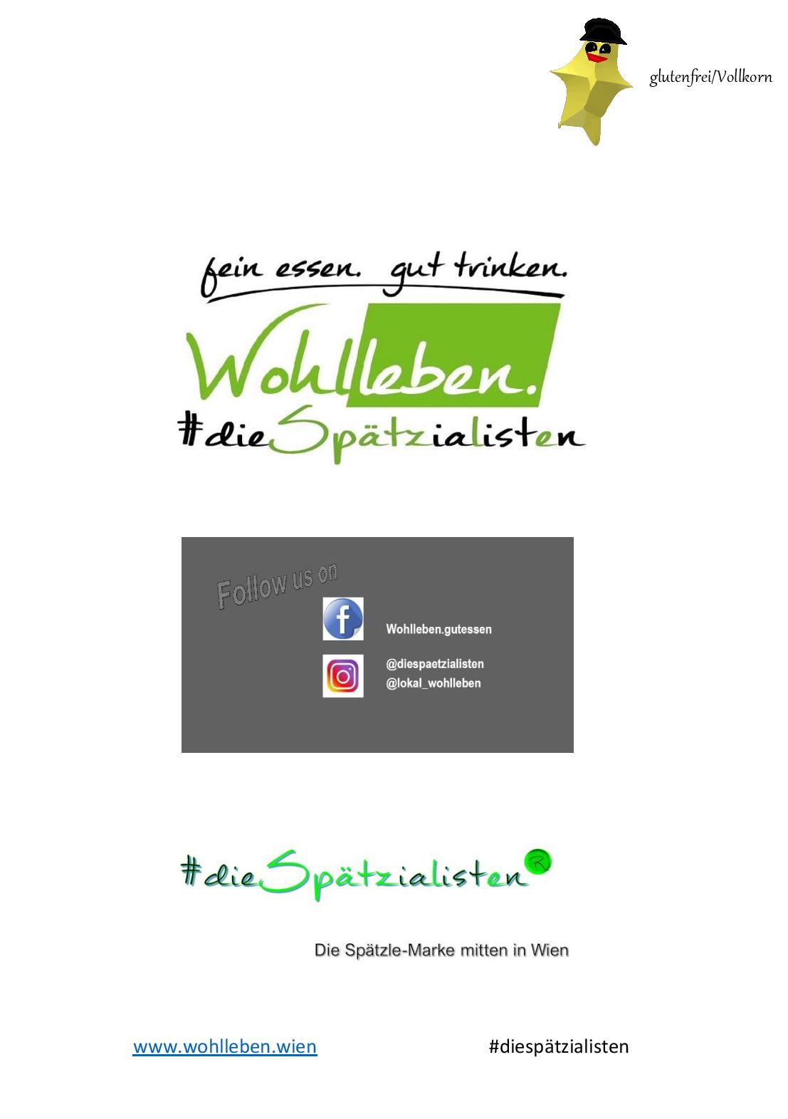 Speisekarte Wohlleben - die SPÄTZiaListEn in Wien, Seite 1