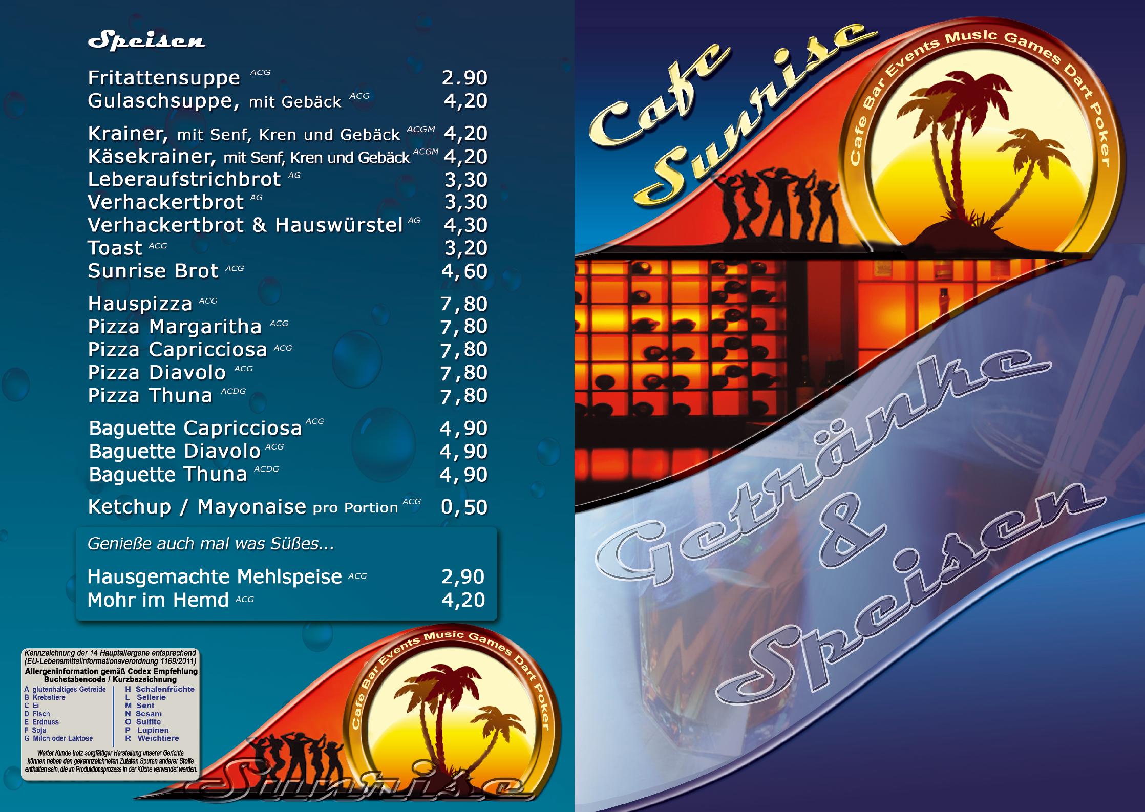 Speisekarte Cafe Sunrise in Graz, Seite 2