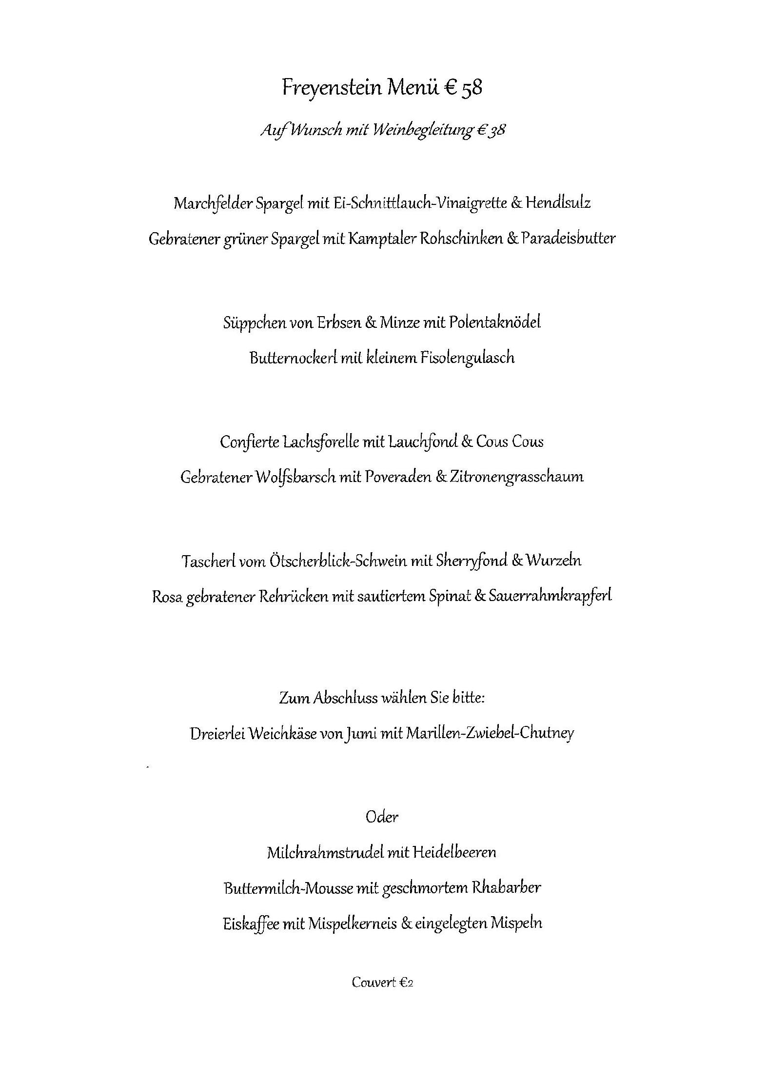 Speisekarte Gourmet Gasthaus Freyenstein in Wien, Seite 1