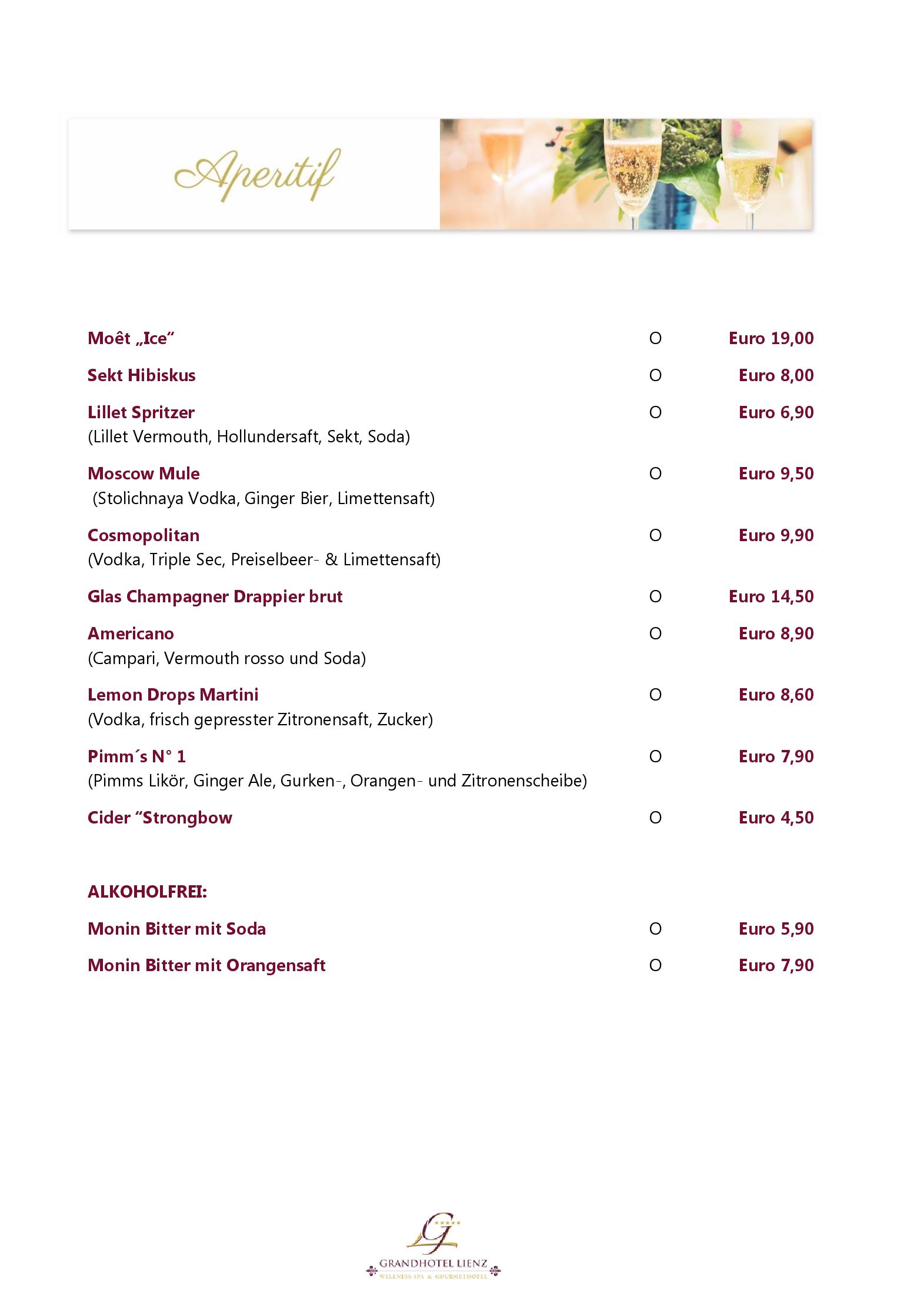 Speisekarte Restaurant 'Orangerie'  by Grandhotel Lienz in Lienz, Seite 9