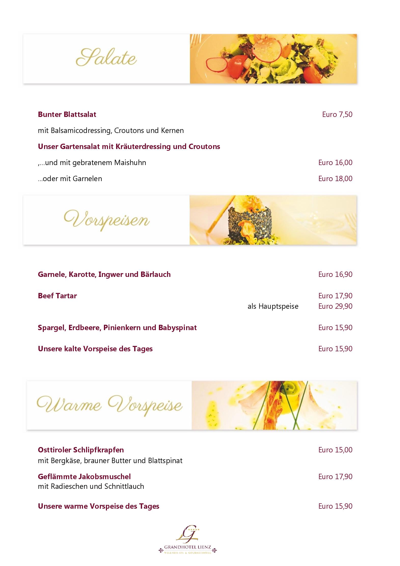 Speisekarte Restaurant 'Orangerie'  by Grandhotel Lienz in Lienz, Seite 7