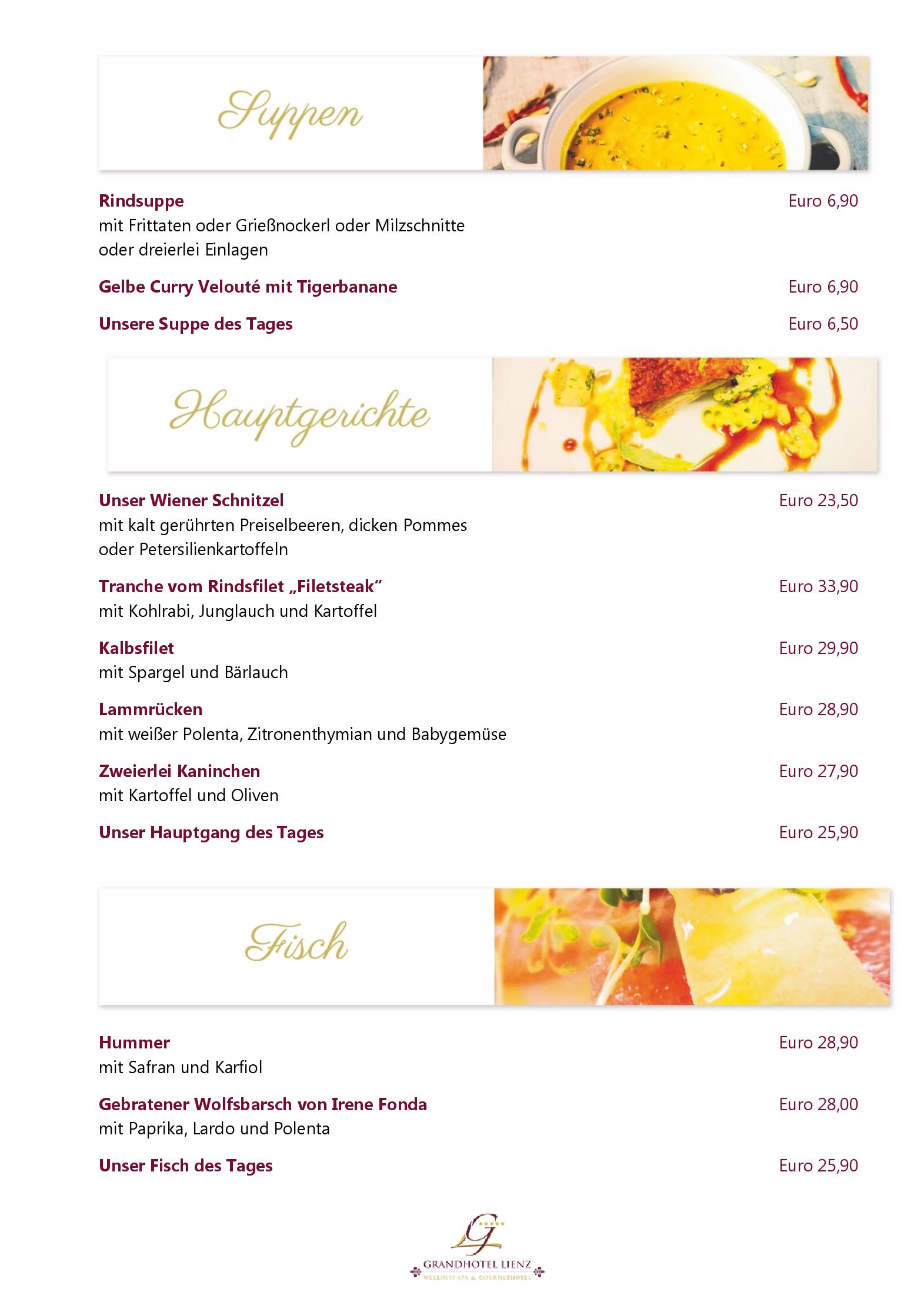 Speisekarte Restaurant 'Orangerie'  by Grandhotel Lienz in Lienz, Seite 5