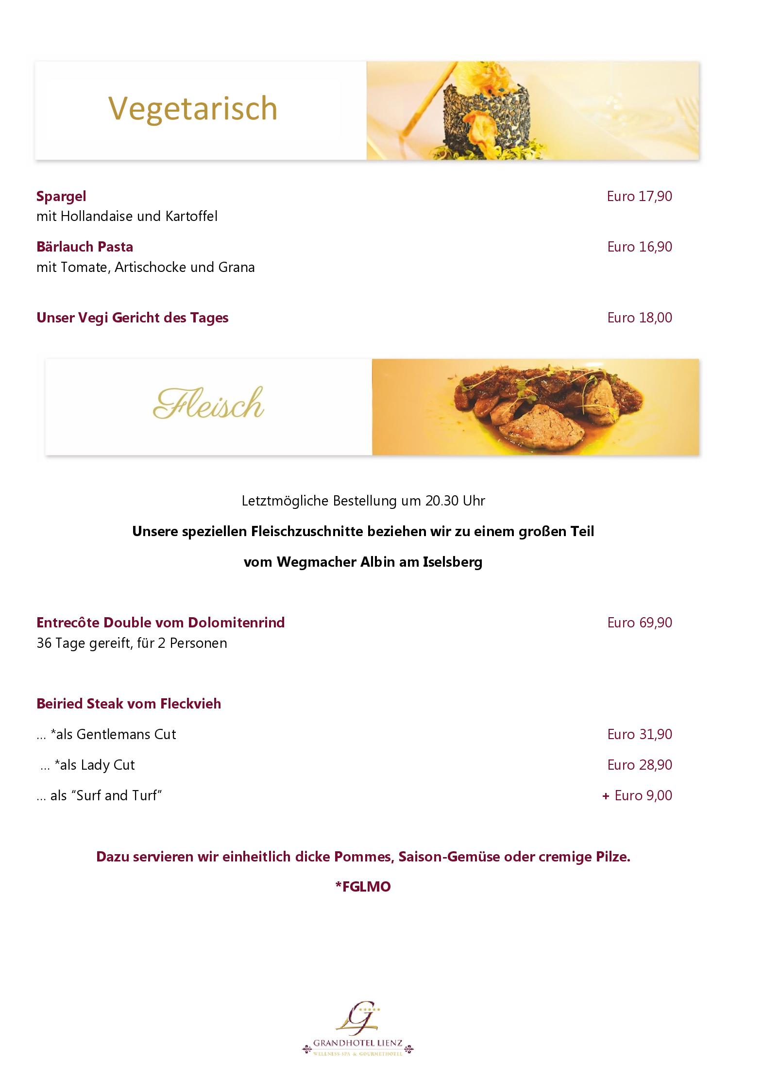 Speisekarte Restaurant 'Orangerie'  by Grandhotel Lienz in Lienz, Seite 4