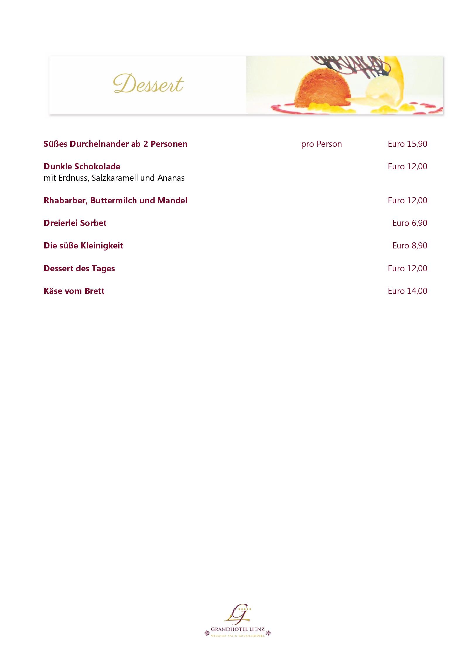 Speisekarte Restaurant 'Orangerie'  by Grandhotel Lienz in Lienz, Seite 3