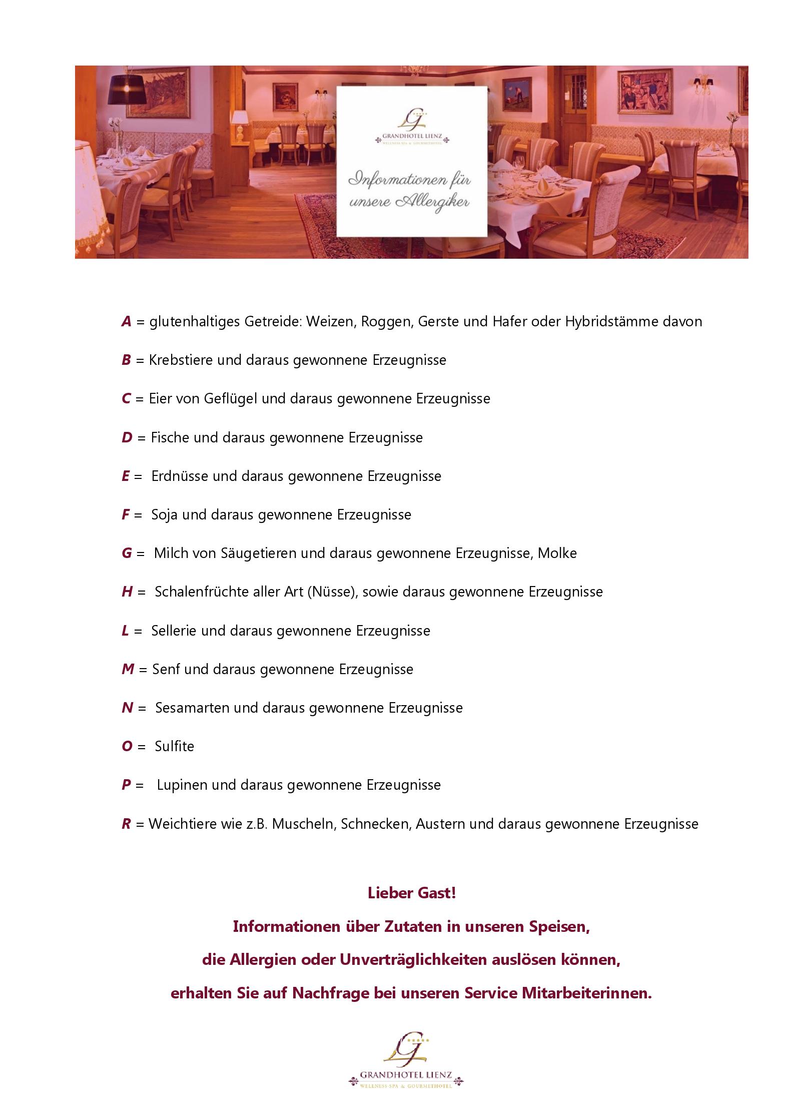 Speisekarte Restaurant 'Orangerie' by Grandhotel Lienz in Lienz, Seite 1