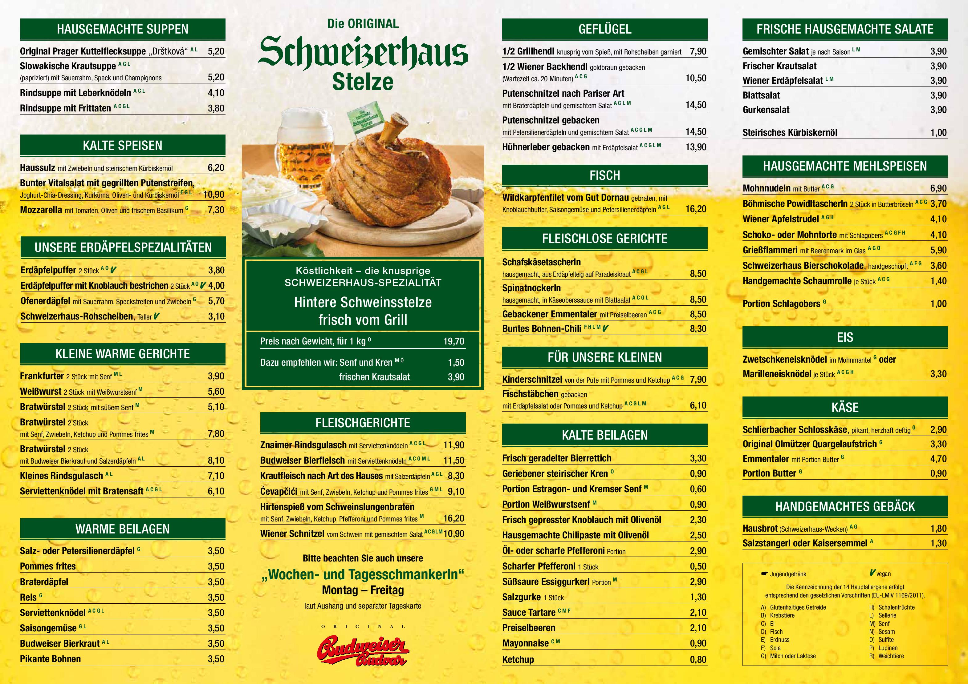 Speisekarte Schweizerhaus in Wien, Seite 1