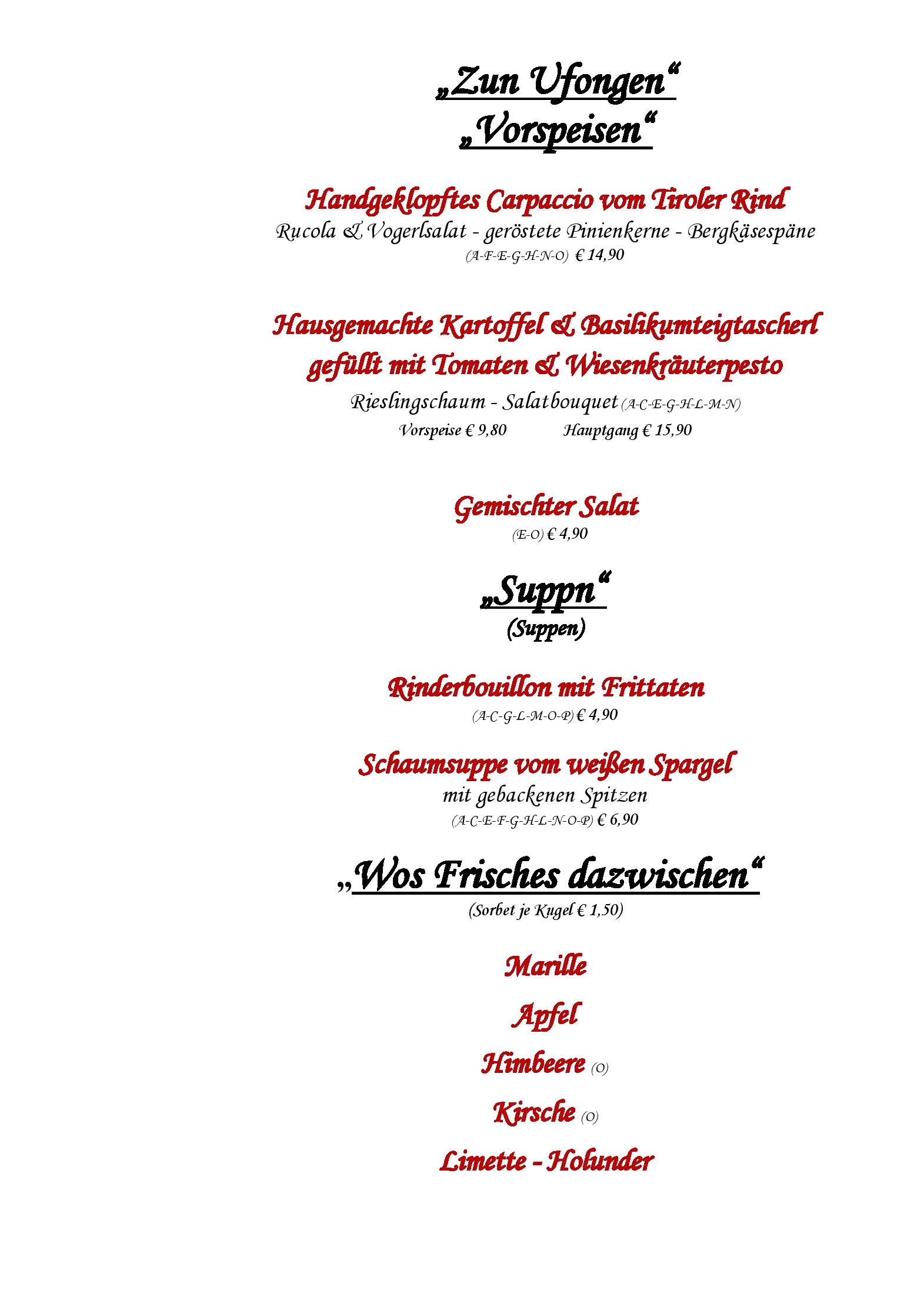 Speisekarte Hotel Restaurant Englhof in Zell im Zillertal, Seite 19