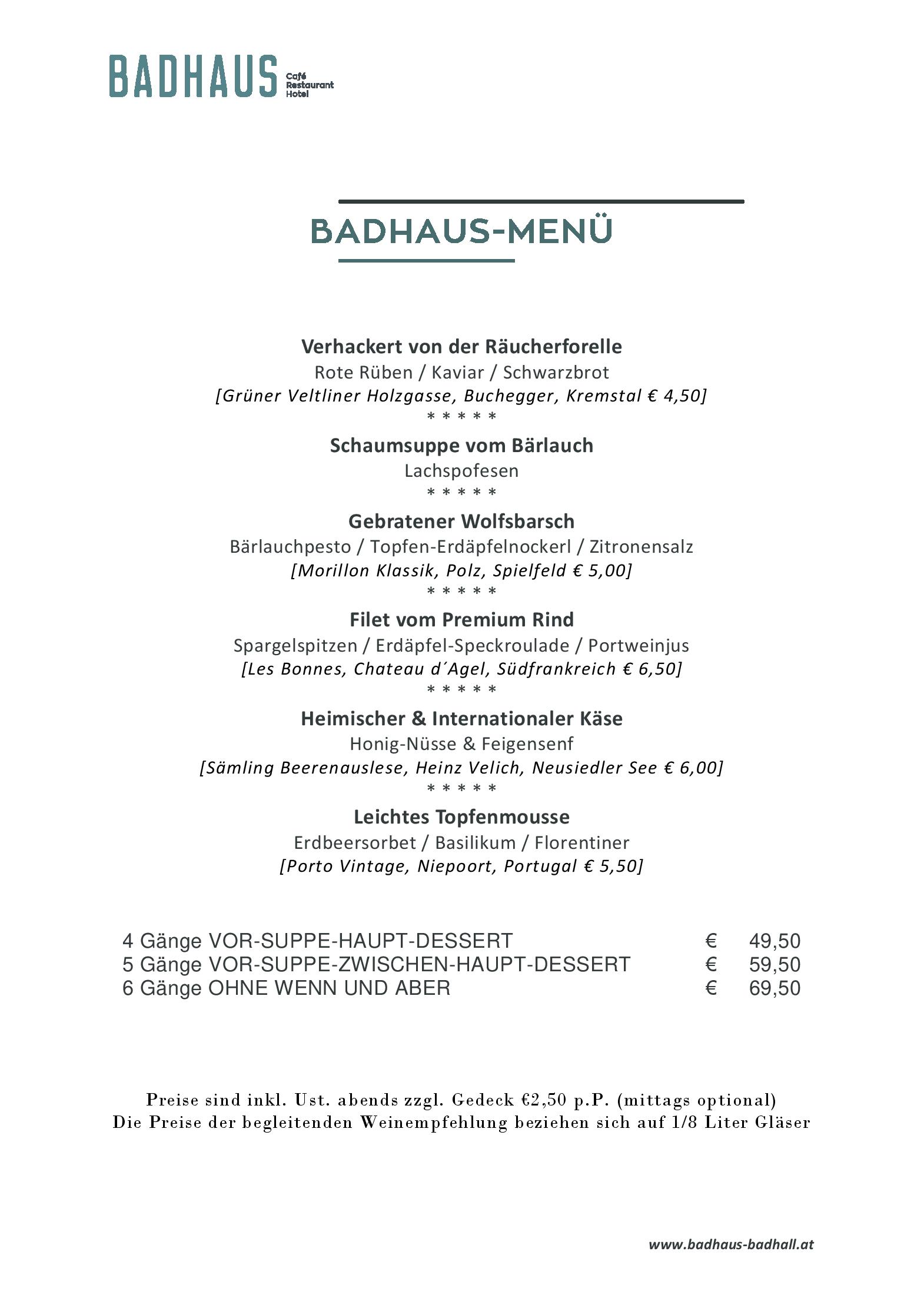 Speisekarte BADHAUS Bad Hall Café | Restaurant | Hotel in Bad Hall, Seite 1