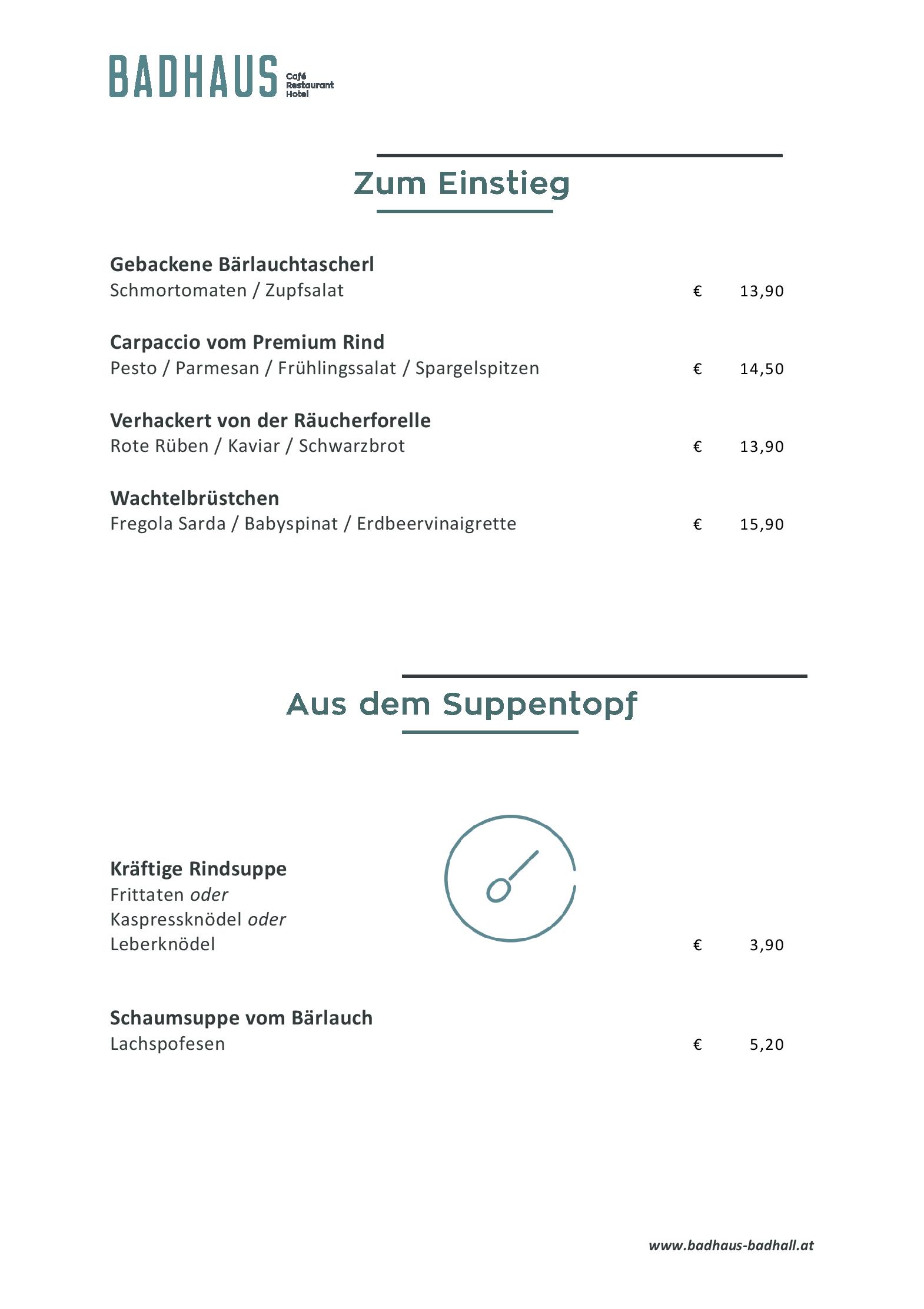 Speisekarte BADHAUS Bad Hall Café | Restaurant | Hotel in Bad Hall, Seite 2