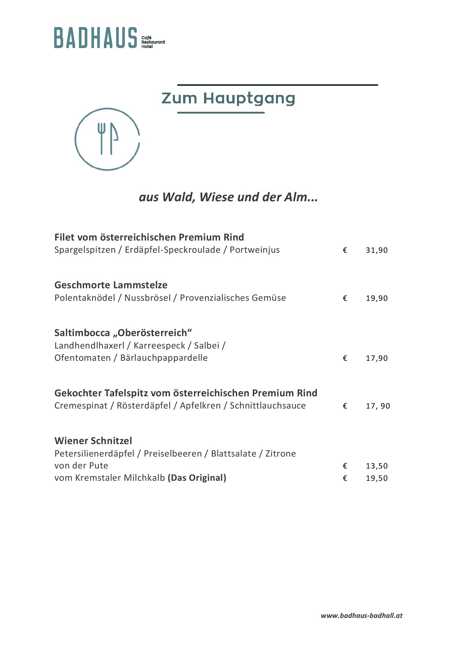 Speisekarte BADHAUS Bad Hall Café | Restaurant | Hotel in Bad Hall, Seite 3