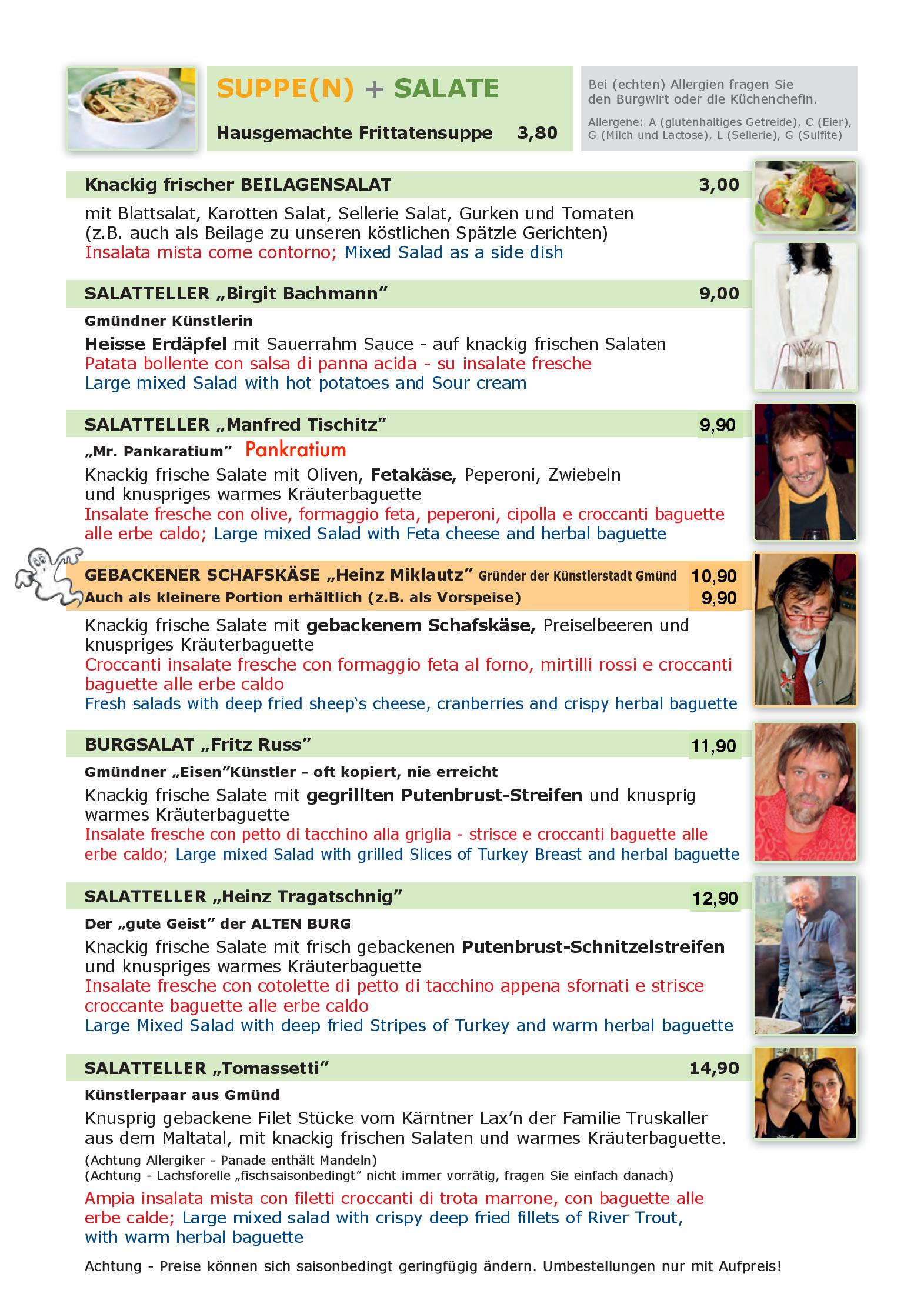 Speisekarte Restaurant in der Alten Burg in Gmünd in Kärnten, Seite 5
