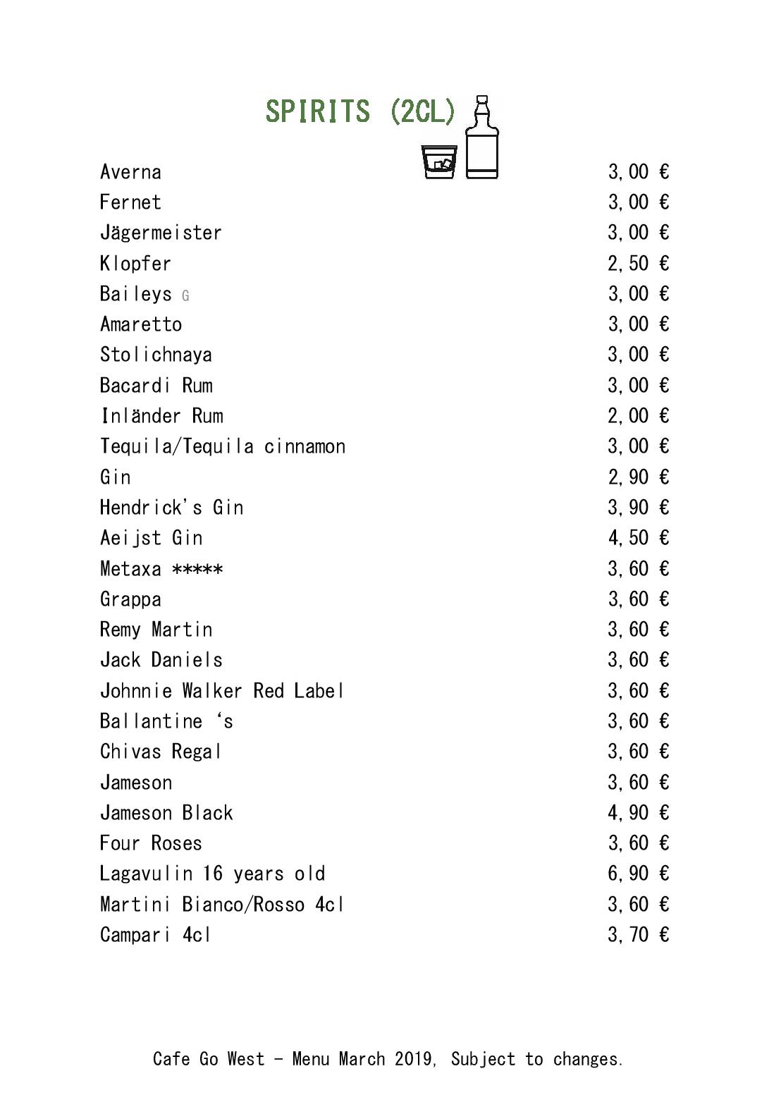 Speisekarte Cafe Go West in Wien, Seite 1