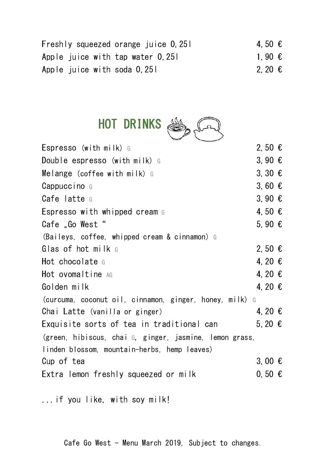 Speisekarte Cafe Go West in Wien, Seite 20