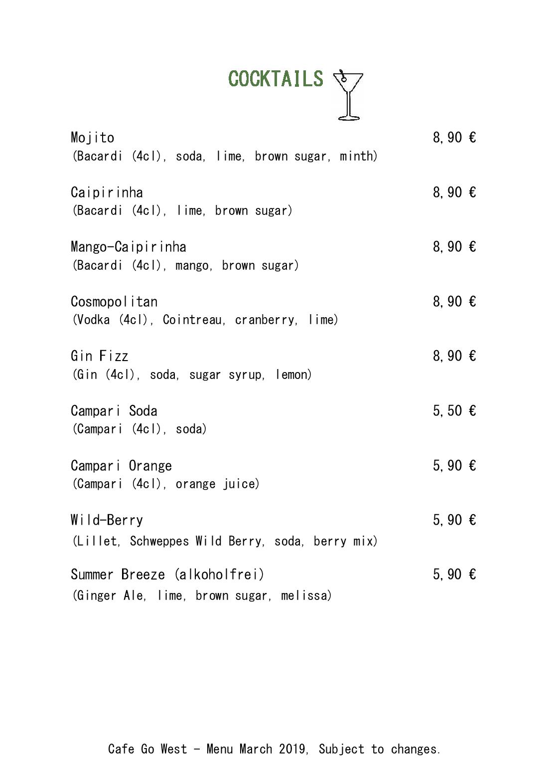 Speisekarte Cafe Go West in Wien, Seite 19