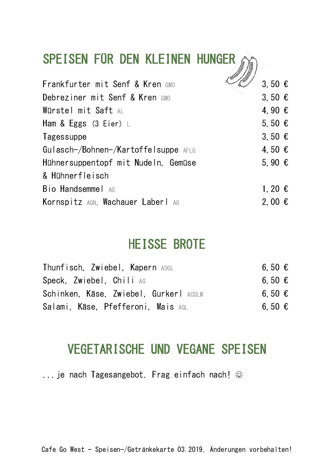 Speisekarte Cafe Go West in Wien, Seite 16