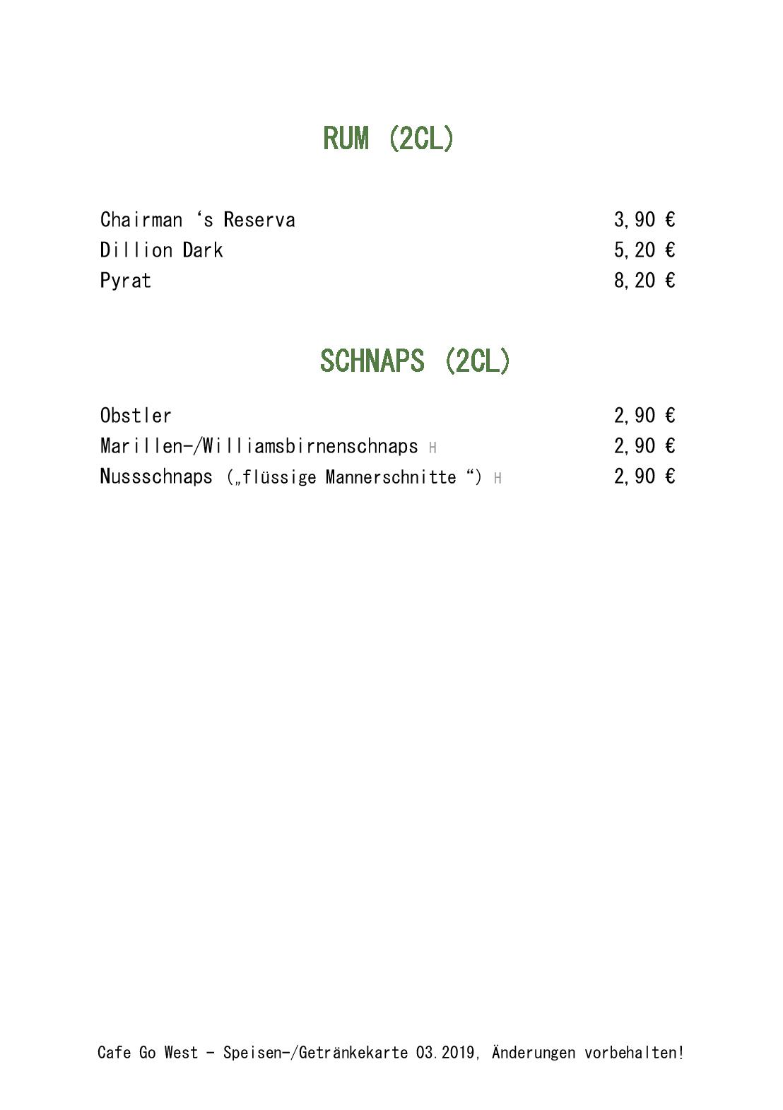 Speisekarte Cafe Go West in Wien, Seite 2