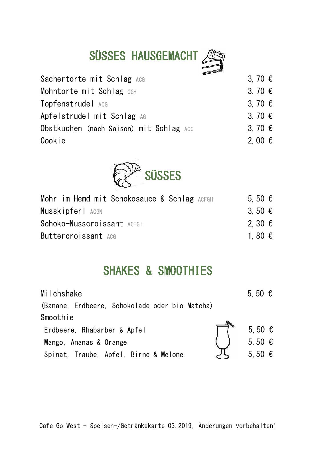 Speisekarte Cafe Go West in Wien, Seite 9