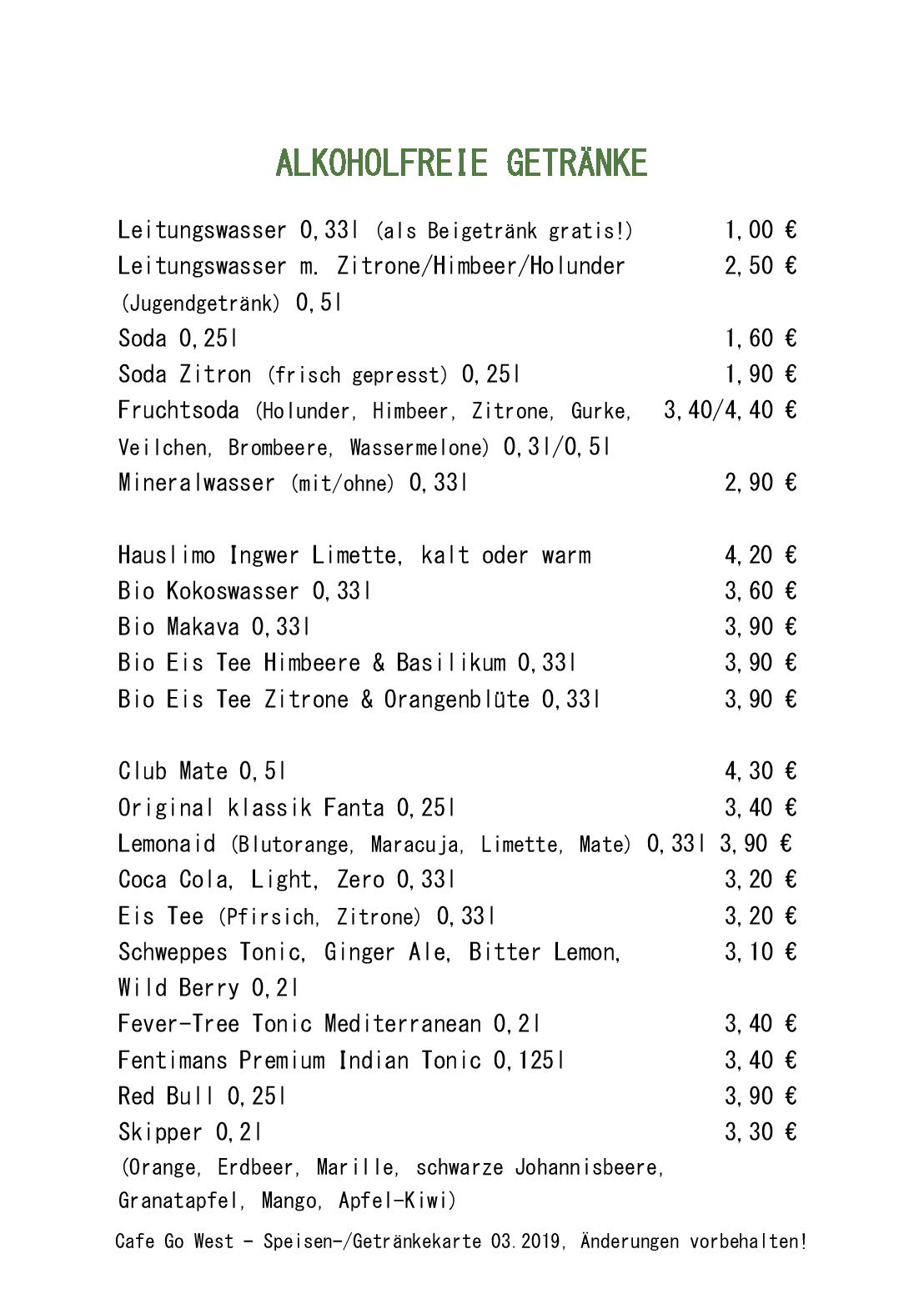 Speisekarte Cafe Go West in Wien, Seite 8
