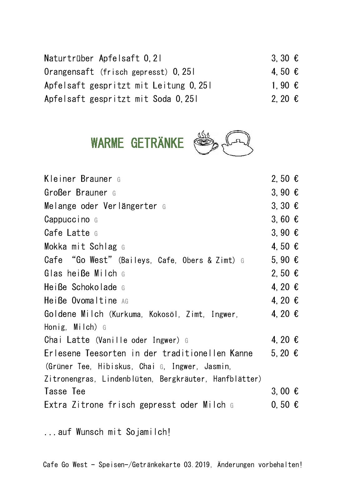 Speisekarte Cafe Go West in Wien, Seite 10