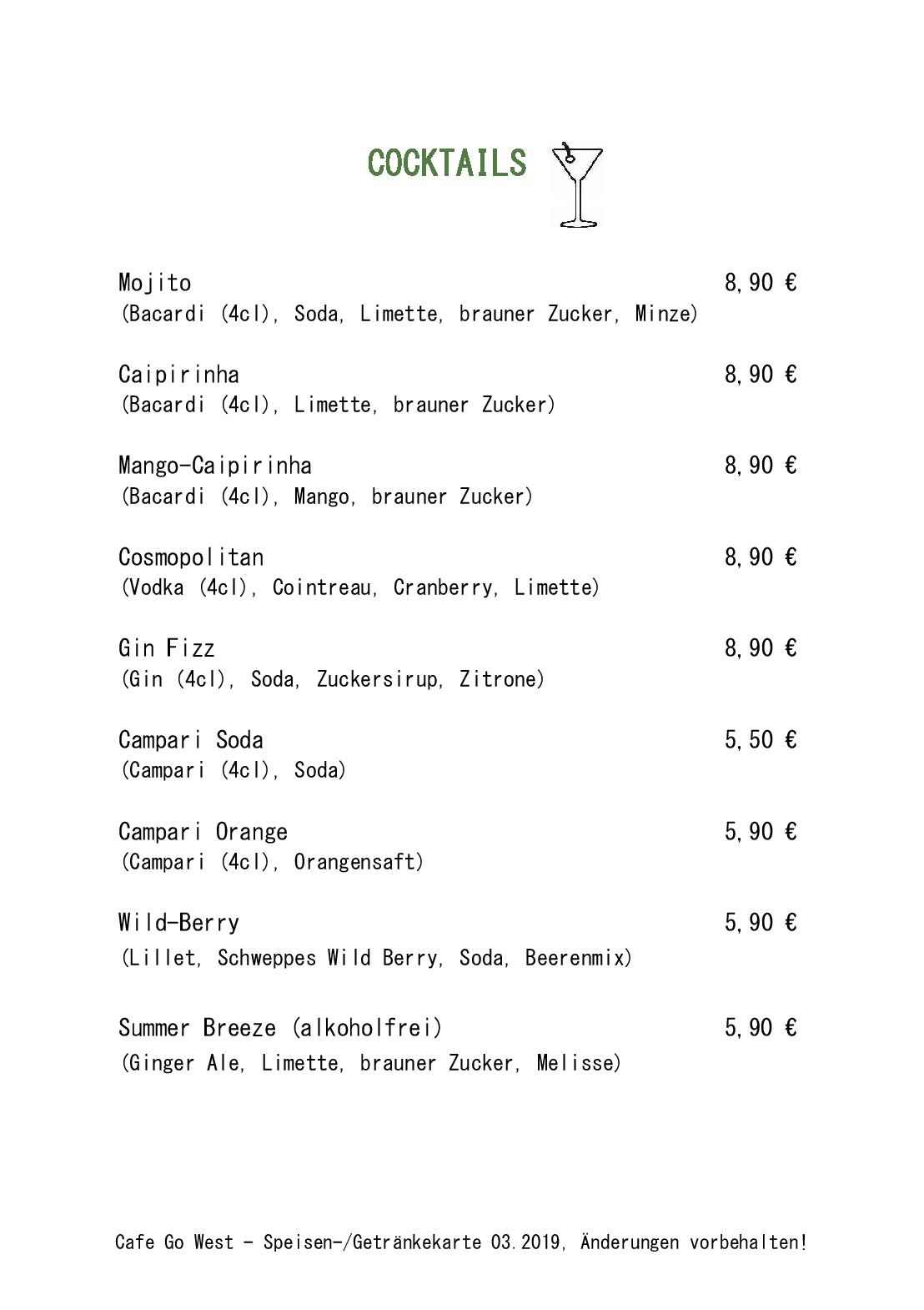 Speisekarte Cafe Go West in Wien, Seite 4