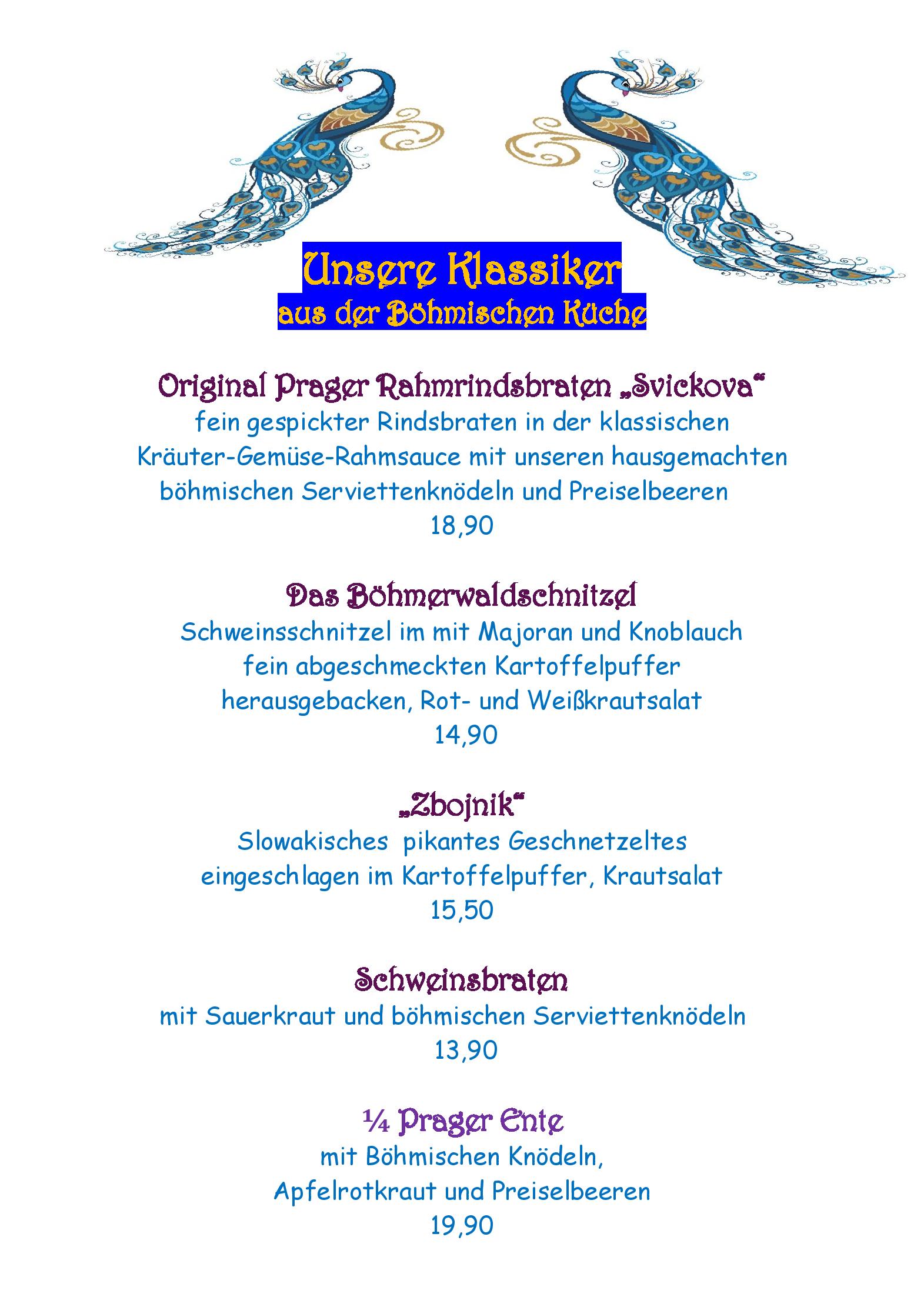 Speisekarte Restaurant Schönbrunner Stöckl in Wien, Seite 1