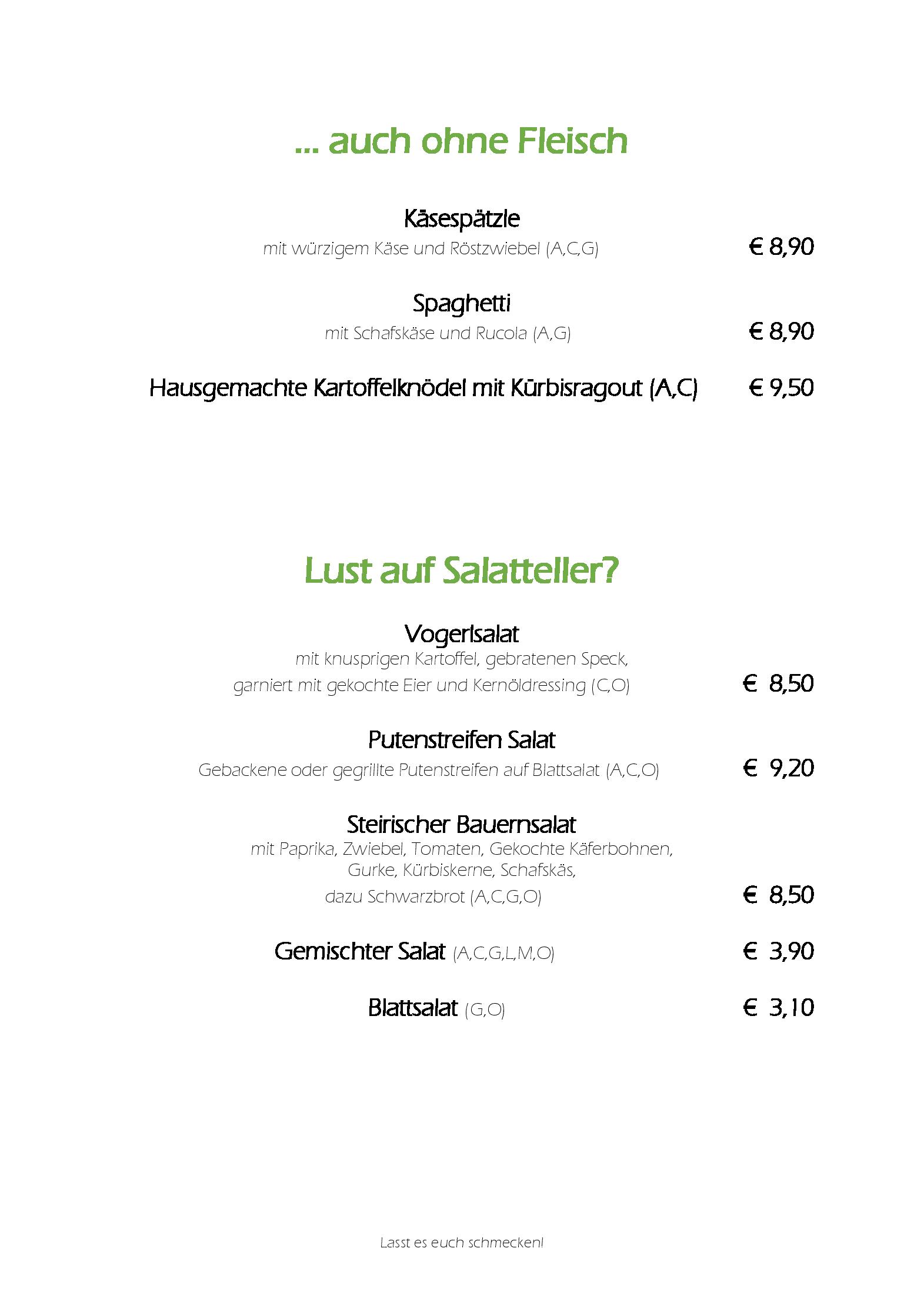 Speisekarte Erlebnisgasthof Moasterhaus in Hirschegg, Seite 3