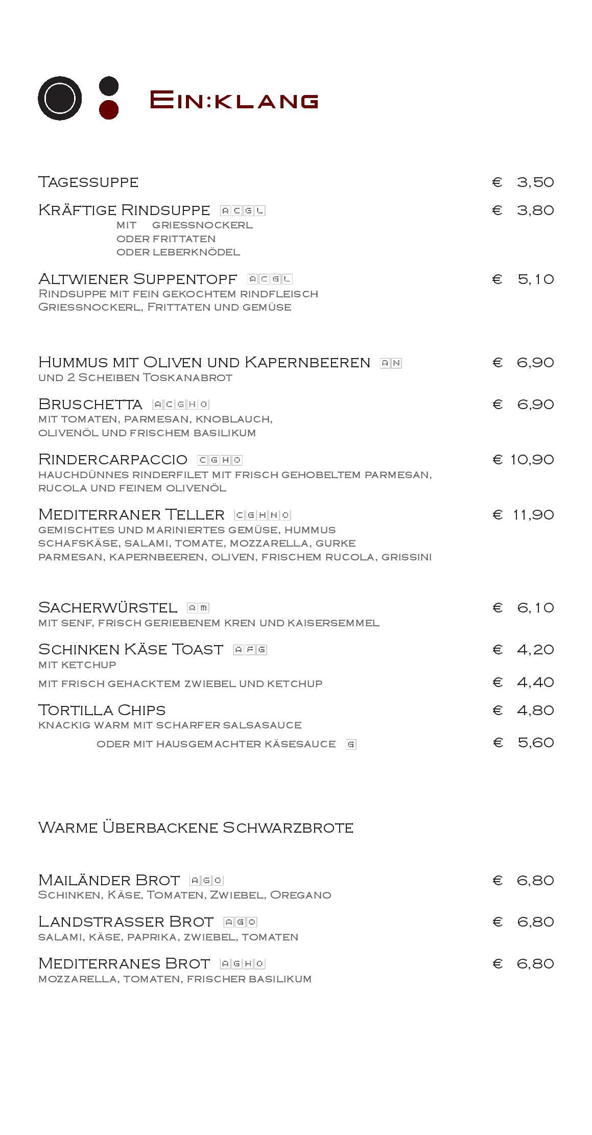 Speisekarte aus:klang Bar Cafe Restaurant in Wien, Seite 6