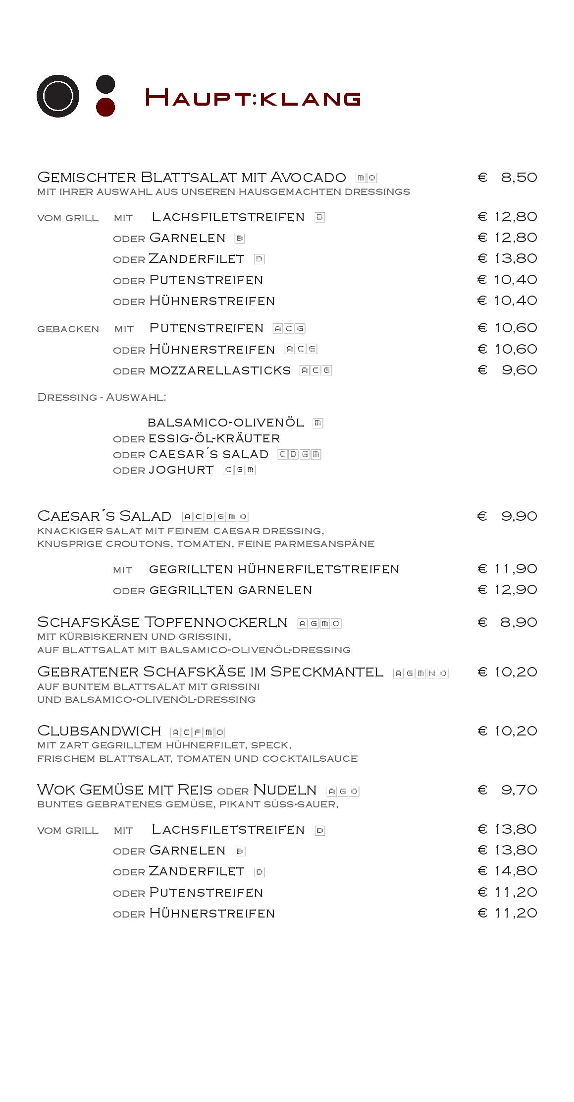 Speisekarte aus:klang Bar Cafe Restaurant in Wien, Seite 5