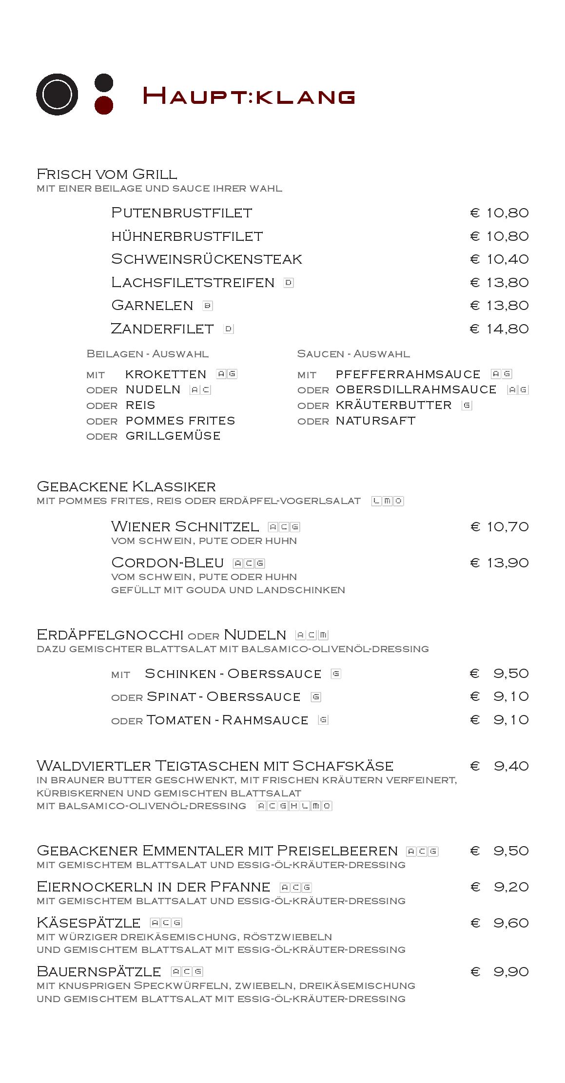 Speisekarte aus:klang Bar Cafe Restaurant in Wien, Seite 4