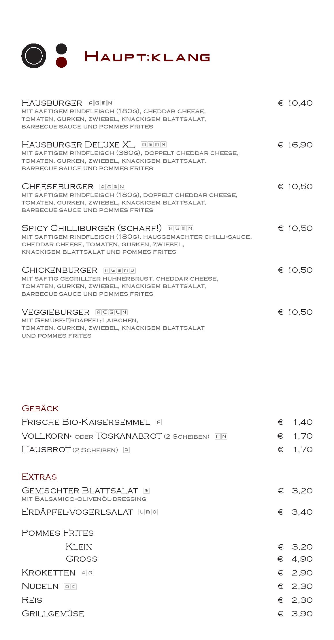 Speisekarte aus:klang Bar Cafe Restaurant in Wien, Seite 3