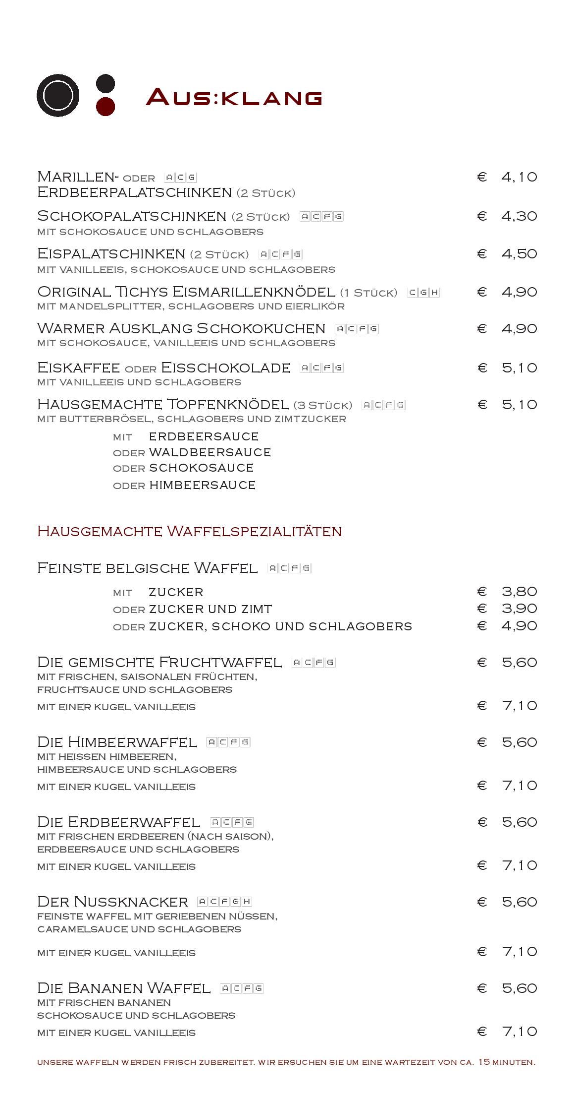 Speisekarte aus:klang Bar Cafe Restaurant in Wien, Seite 2