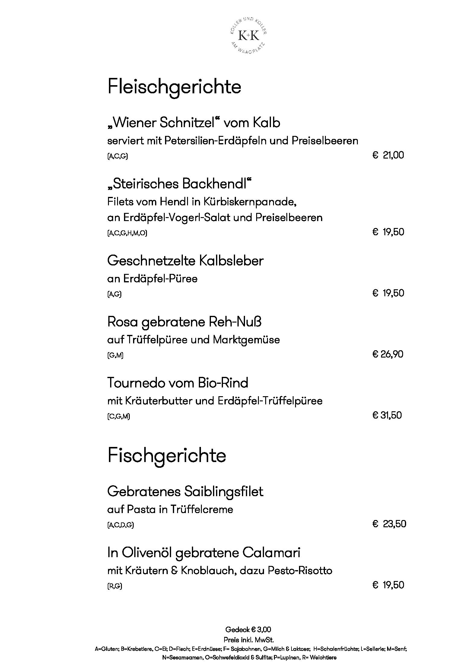 Speisekarte KOLLER+KOLLER am Waagplatz in Salzburg, Seite 3