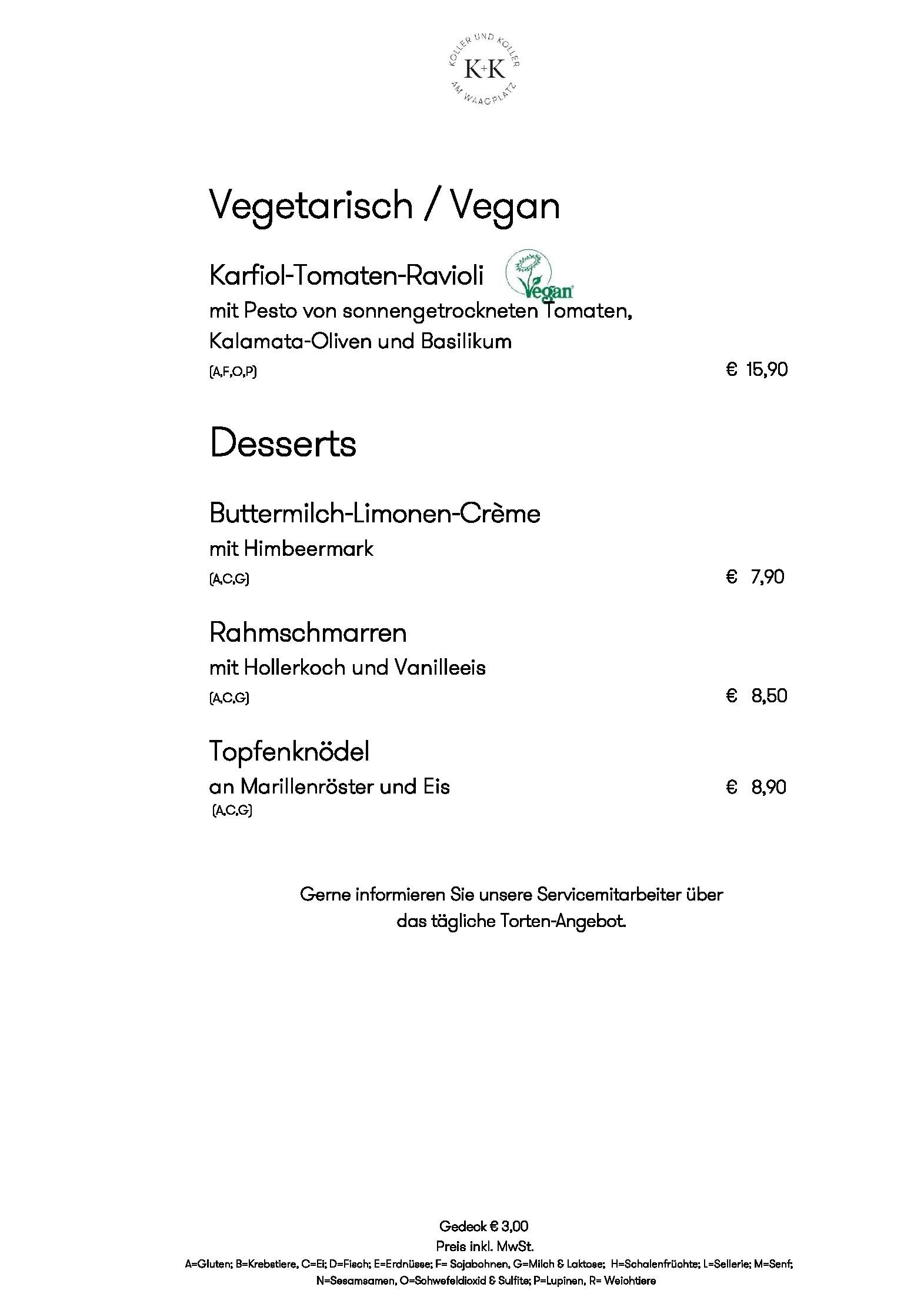 Speisekarte KOLLER+KOLLER am Waagplatz in Salzburg, Seite 1