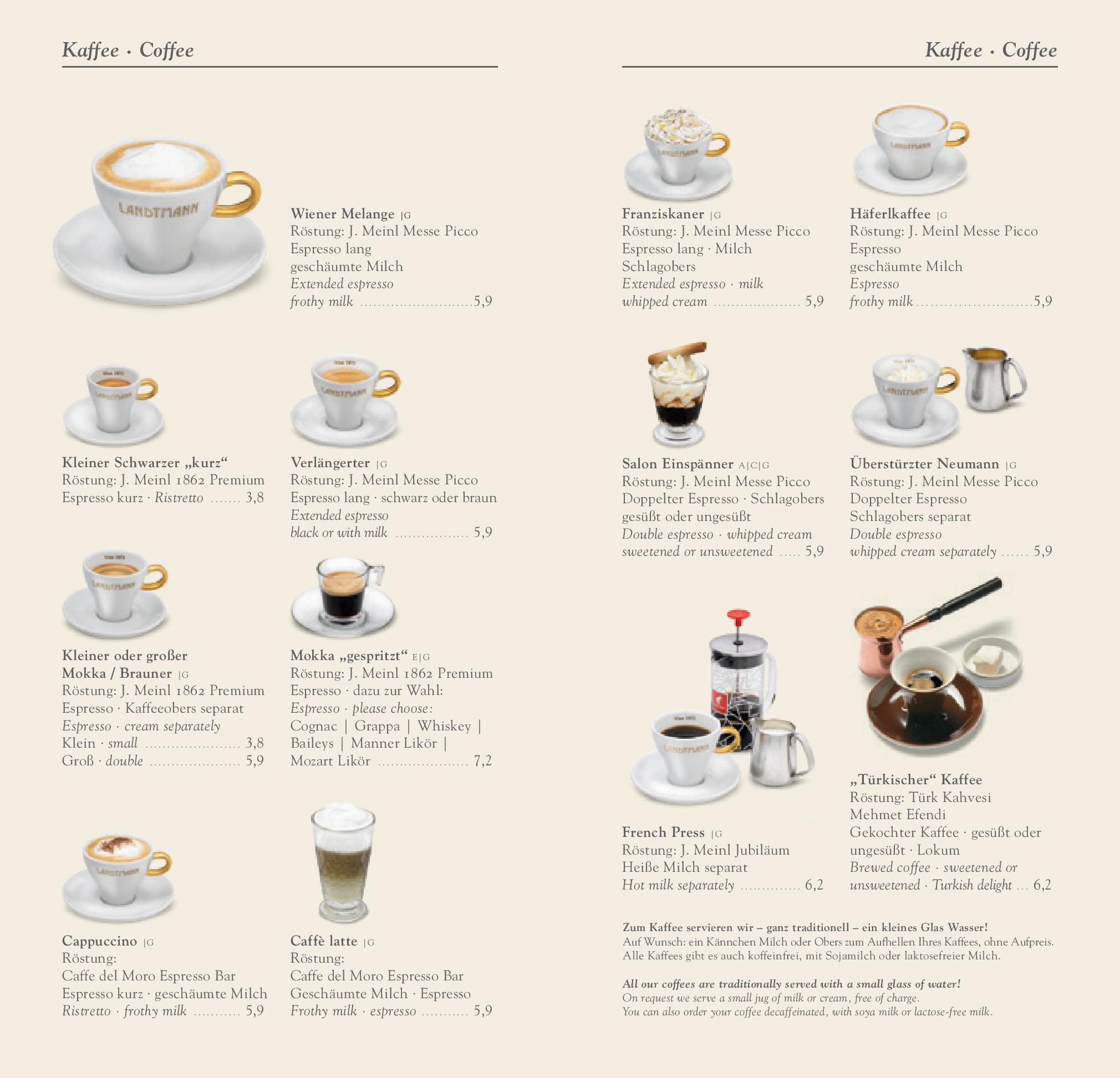 Speisekarte Café Landtmann in Wien, Seite 5