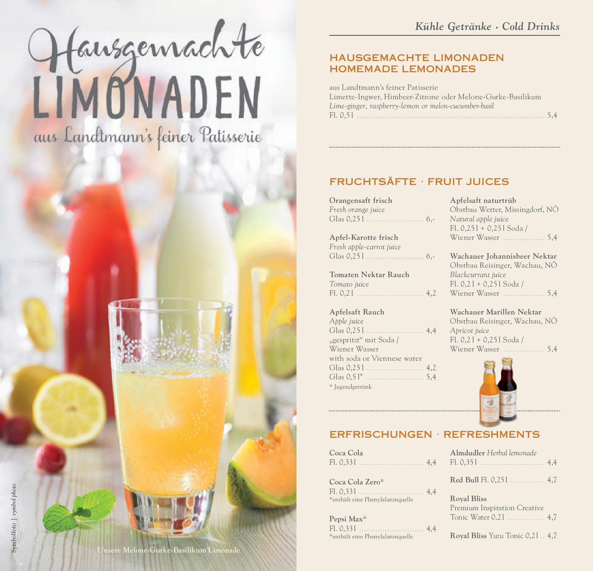 Speisekarte Café Landtmann in Wien, Seite 3