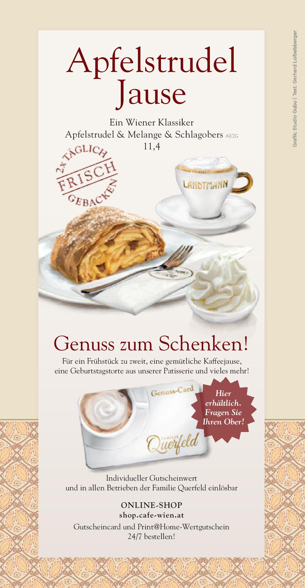 Speisekarte Café Landtmann in Wien, Seite 1