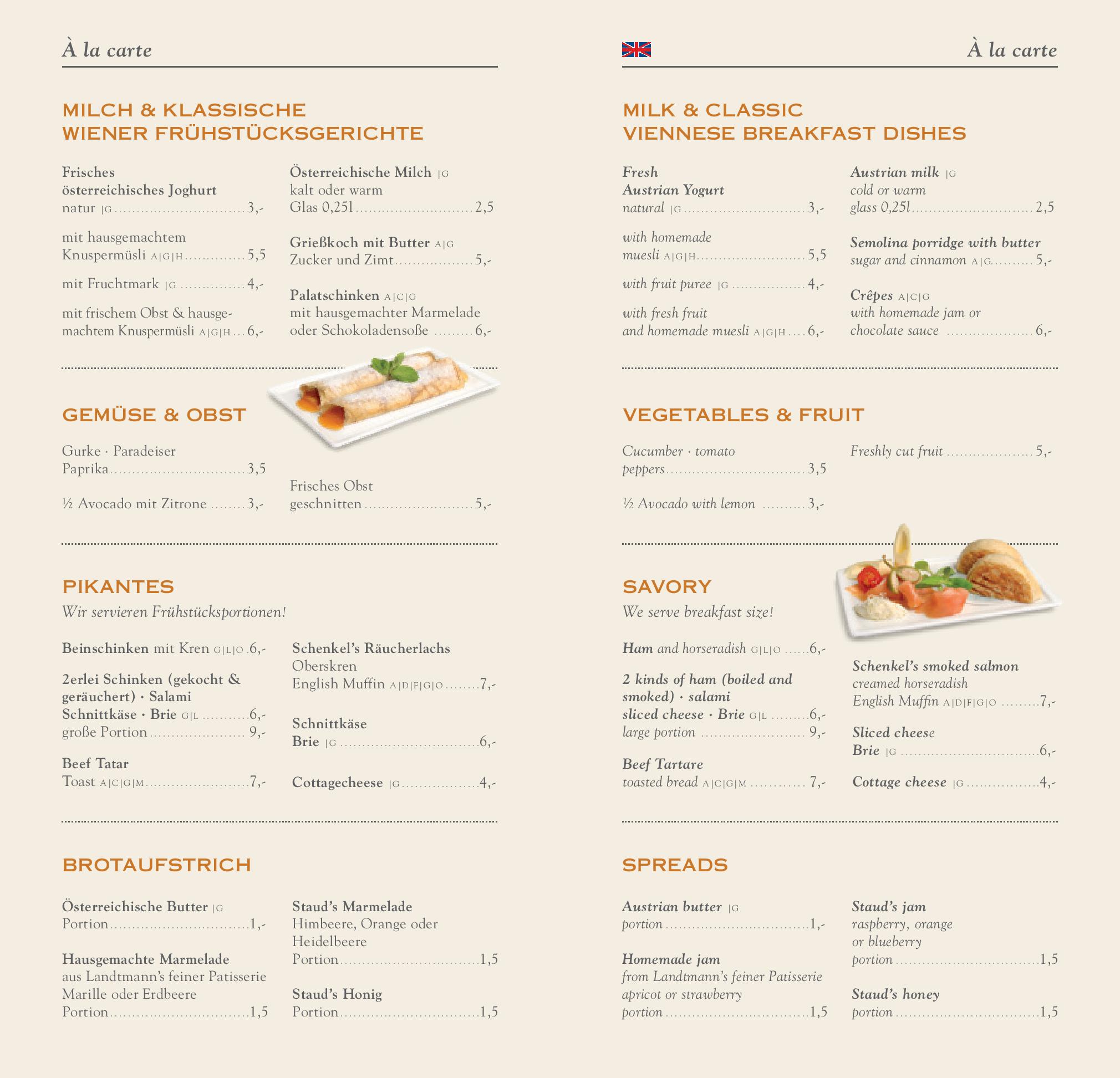 Speisekarte Café Landtmann in Wien, Seite 8