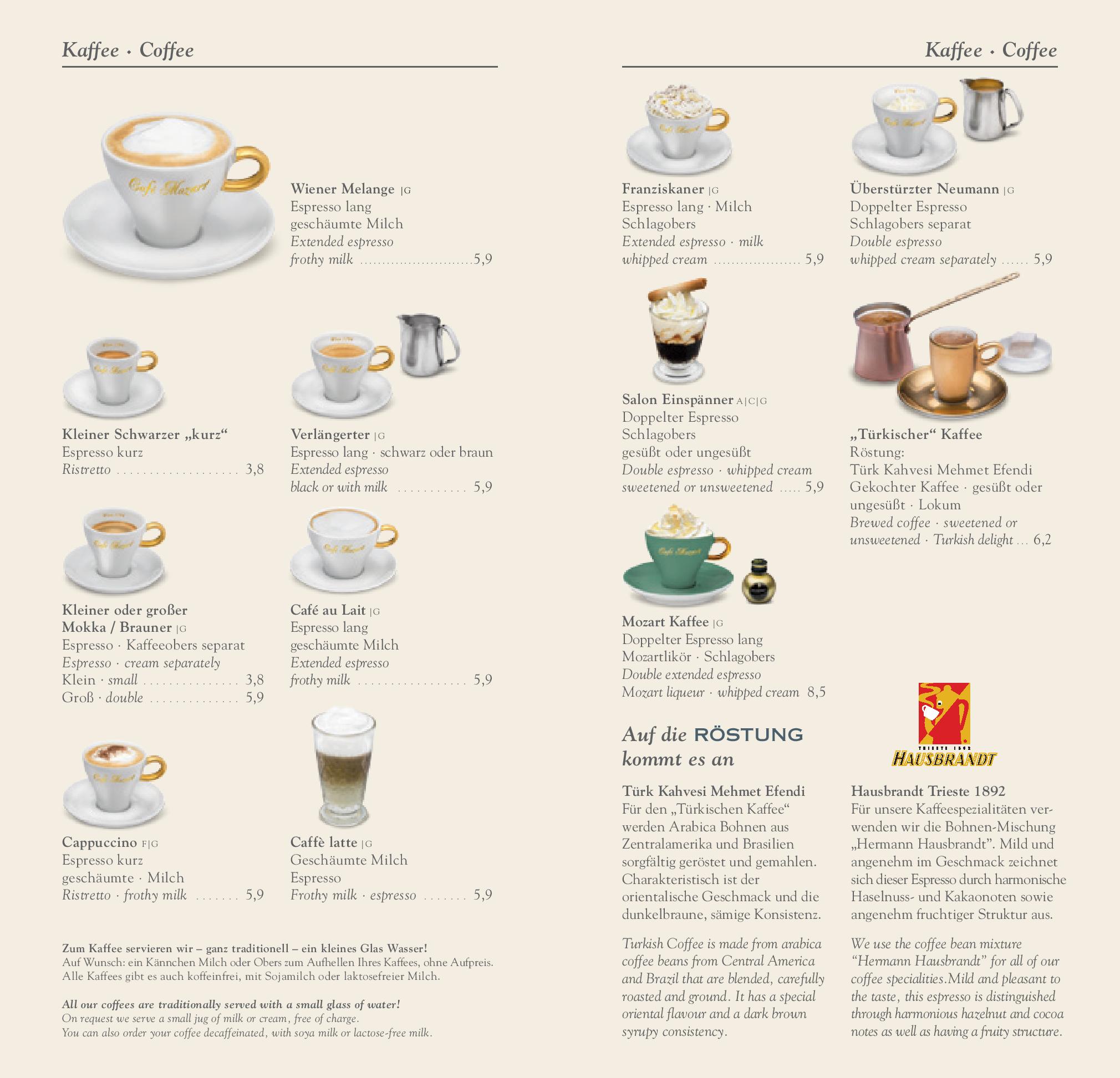 Speisekarte Café Mozart in Wien, Seite 5