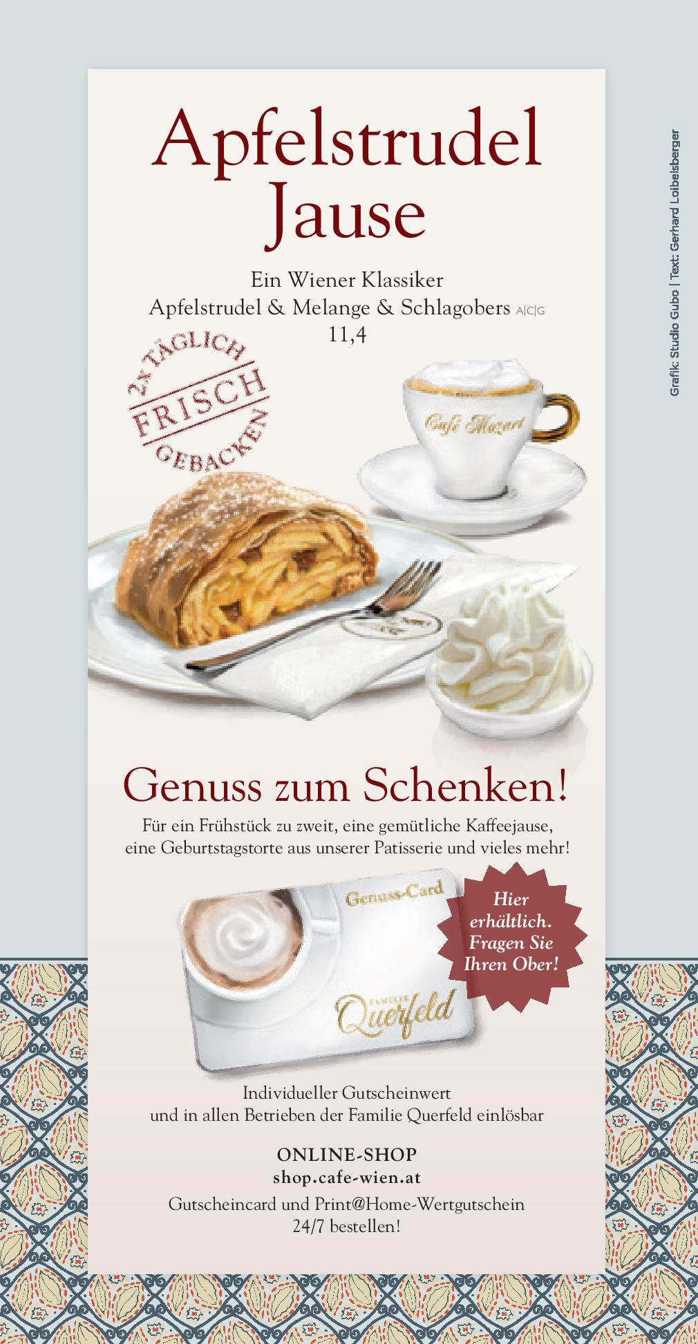 Speisekarte Café Mozart in Wien, Seite 1