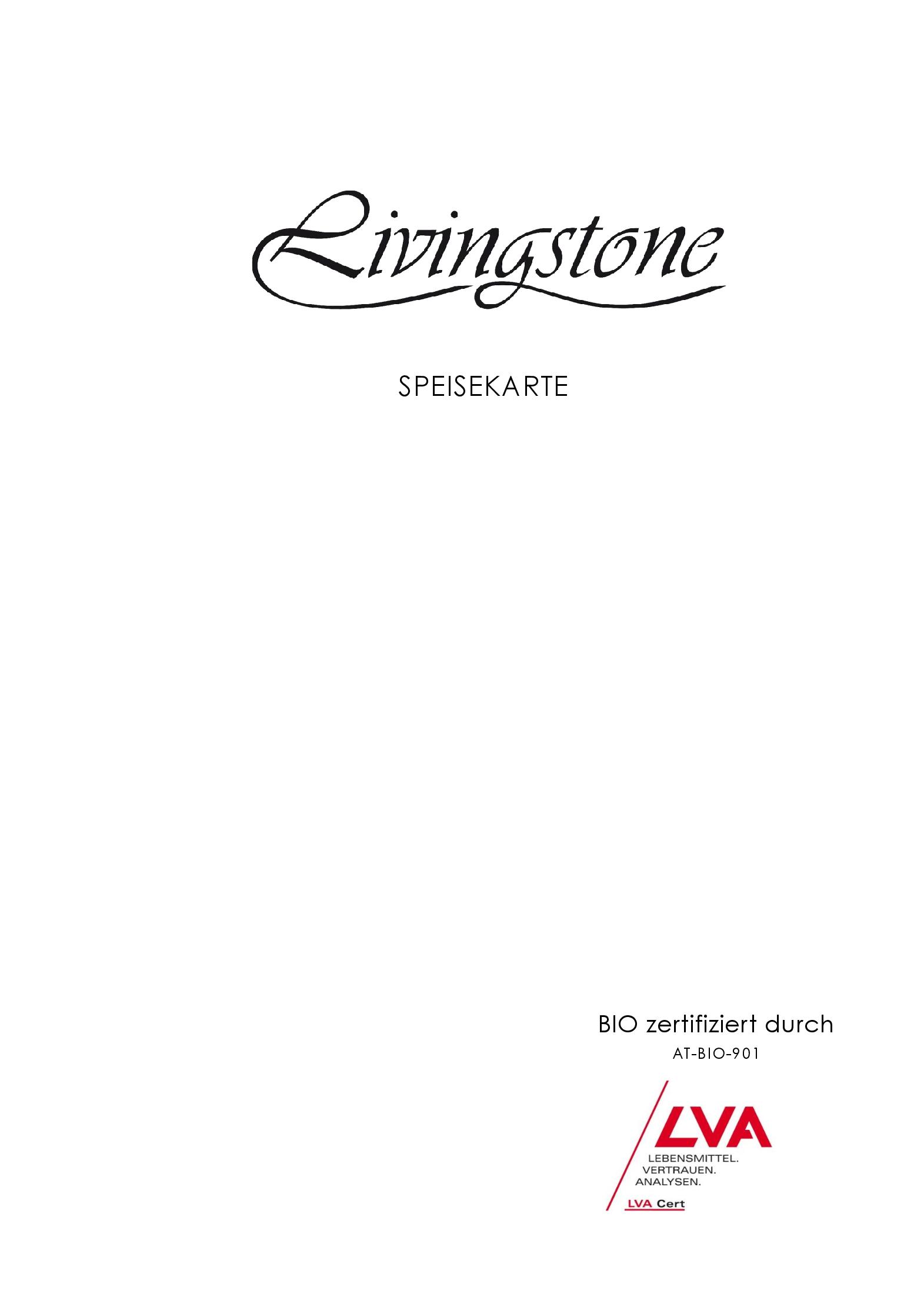 Speisekarte Livingstone in Wien, Seite 1