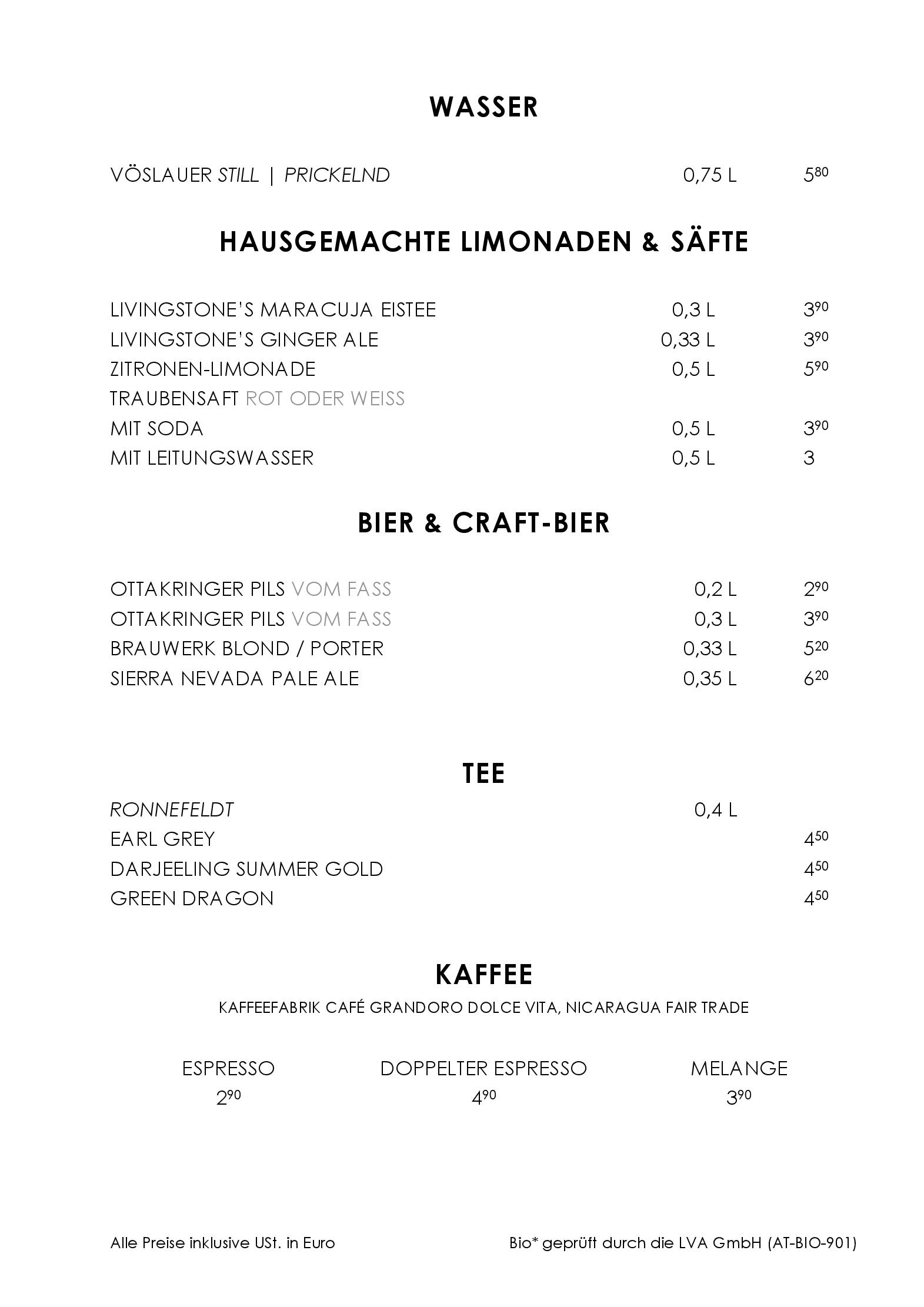 Speisekarte Livingstone in Wien, Seite 9