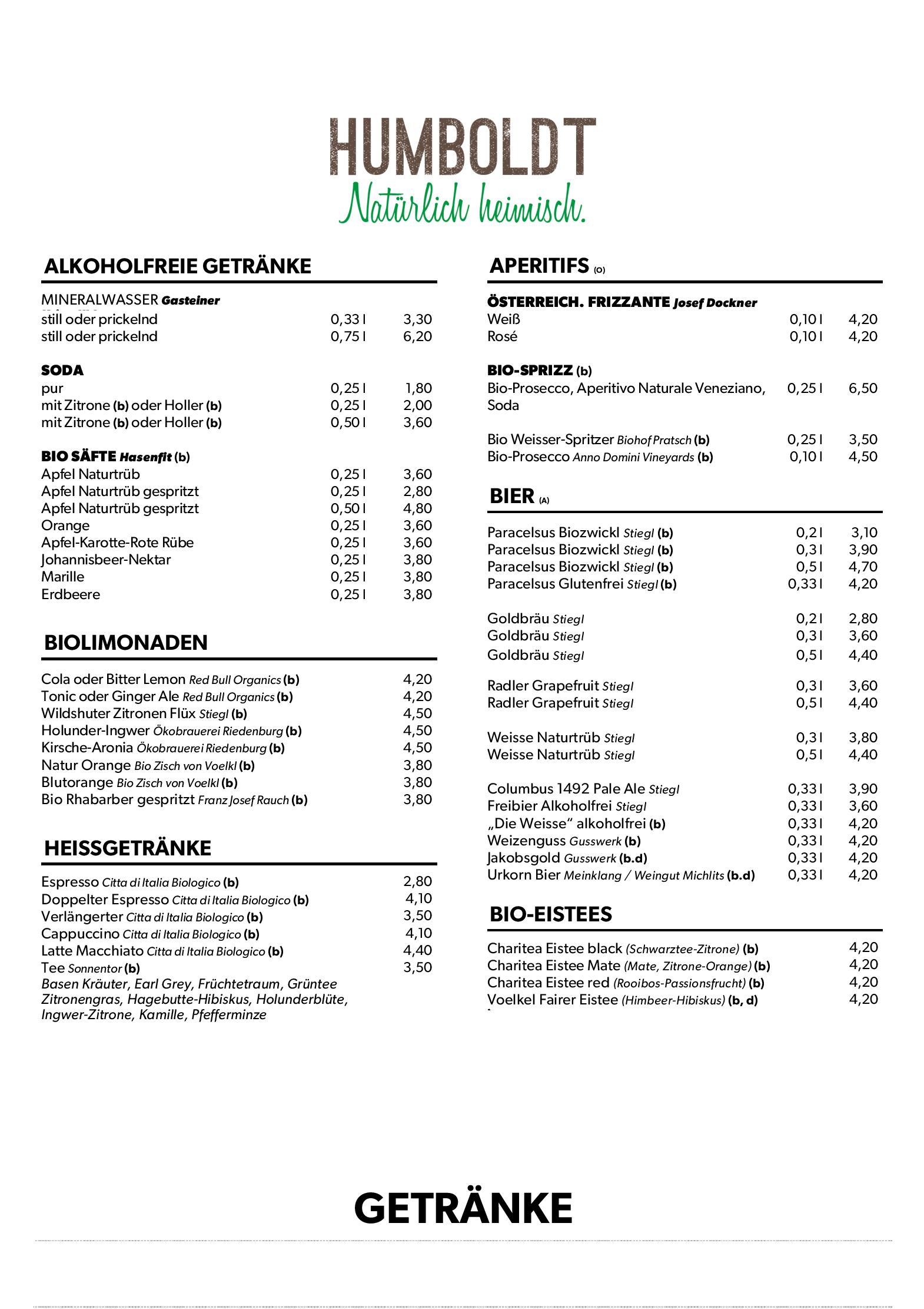 Speisekarte Humboldt Bio-Restaurant & Bar in Salzburg, Seite 4