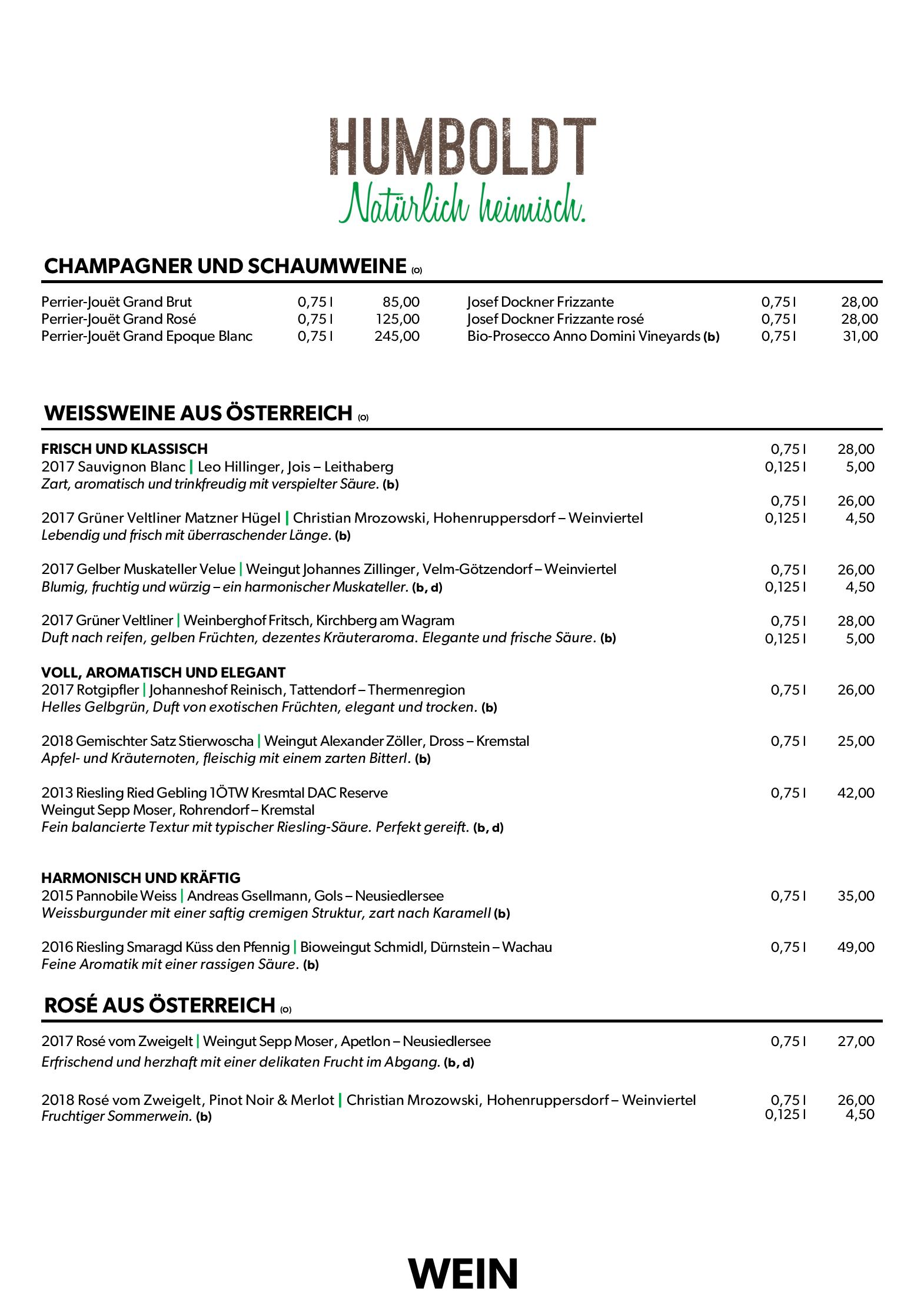 Speisekarte Humboldt Bio-Restaurant & Bar in Salzburg, Seite 5
