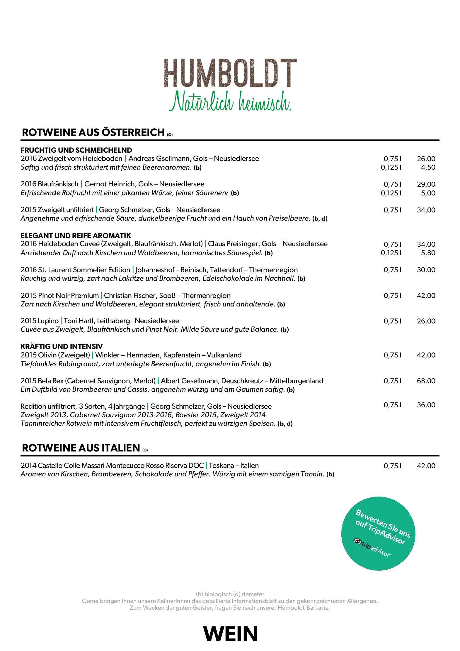 Speisekarte Humboldt Bio-Restaurant & Bar in Salzburg, Seite 6