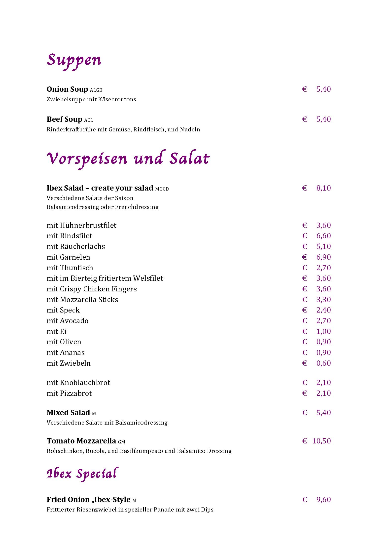 Speisekarte Ibex Musikbar/Restaurant in Nauders, Seite 2