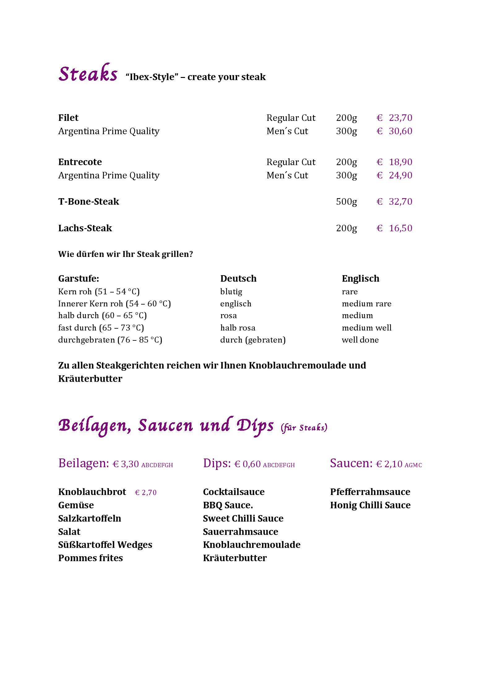 Speisekarte Ibex Musikbar/Restaurant in Nauders, Seite 4