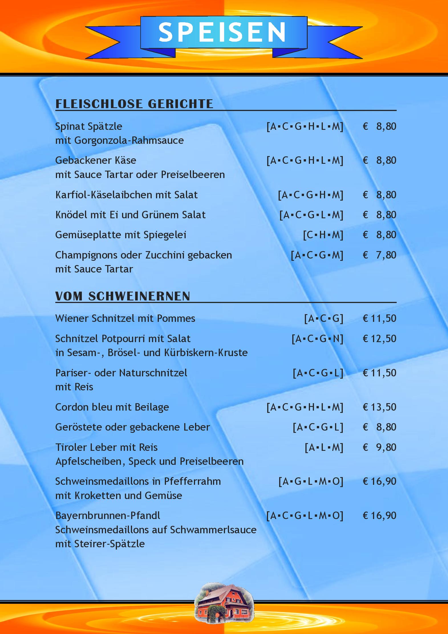 Speisekarte Gasthof Zum Bayernbrunnen in Graz, Seite 2