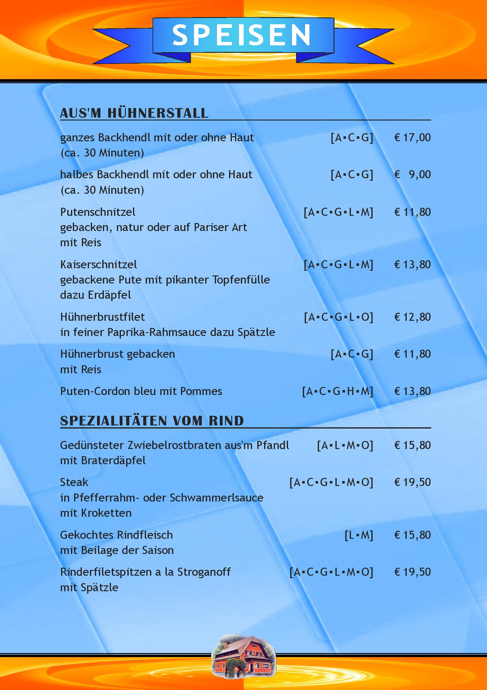 Speisekarte Gasthof Zum Bayernbrunnen in Graz, Seite 3