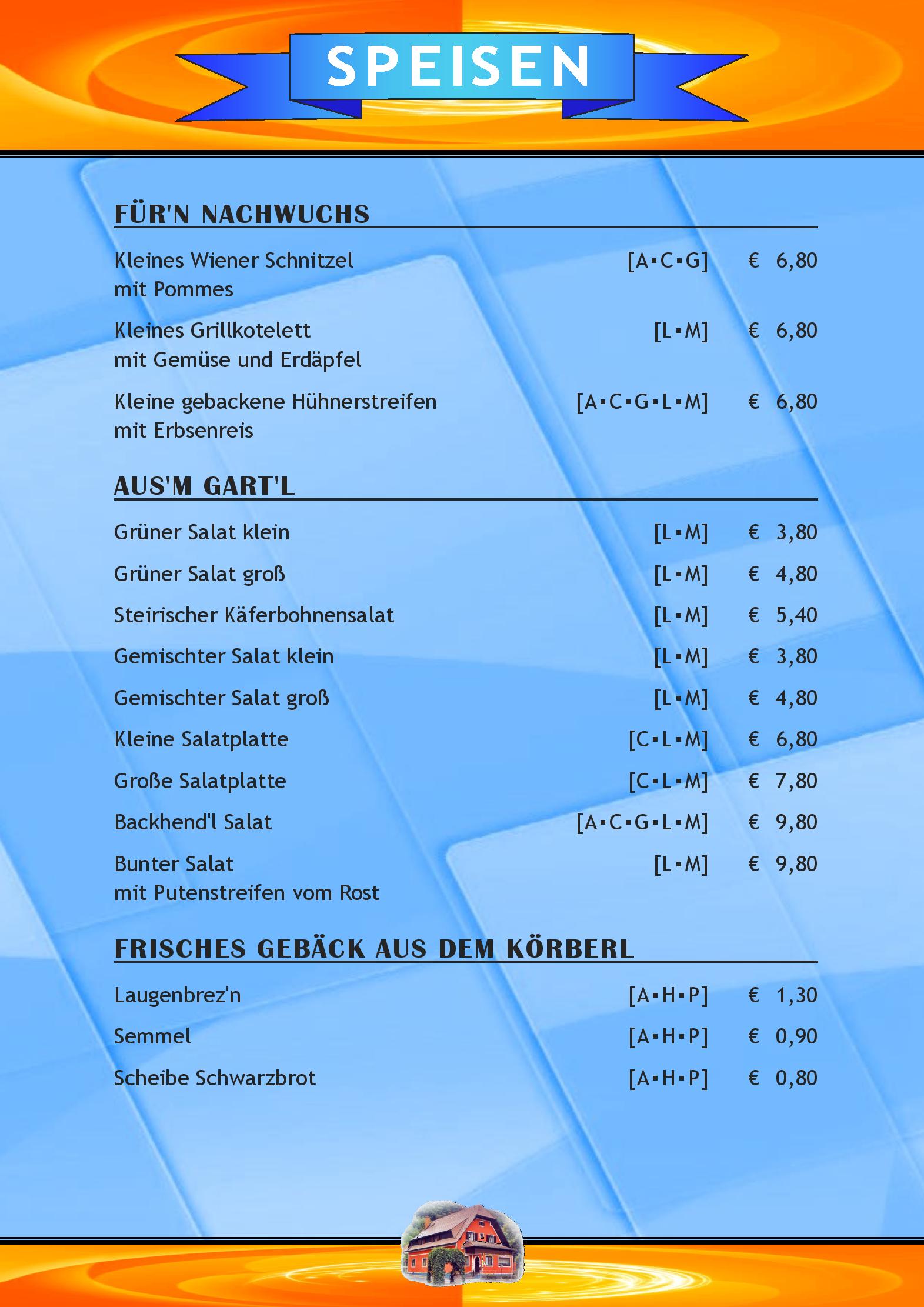 Speisekarte Gasthof Zum Bayernbrunnen in Graz, Seite 5
