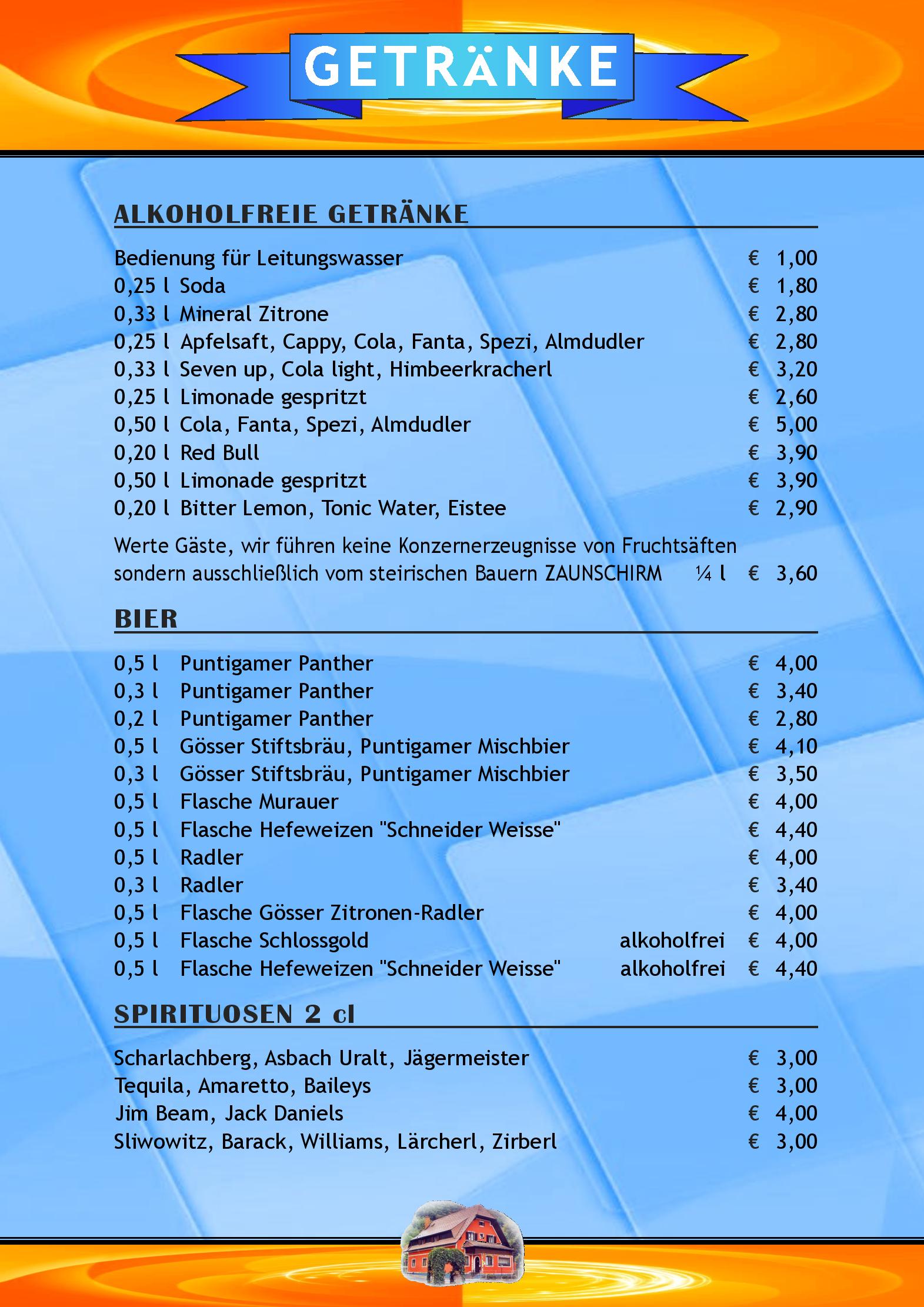 Speisekarte Gasthof Zum Bayernbrunnen in Graz, Seite 7